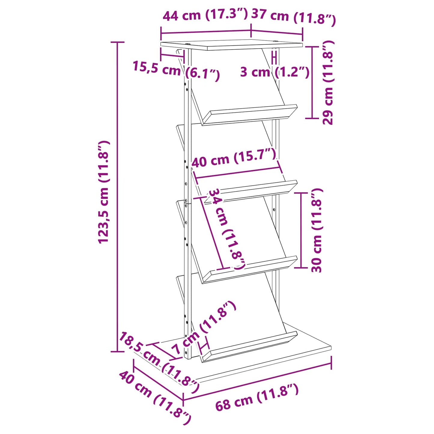 Magasin Rack Gammelt træ 68 x 40 x 123.5 cm Konstrueret træ