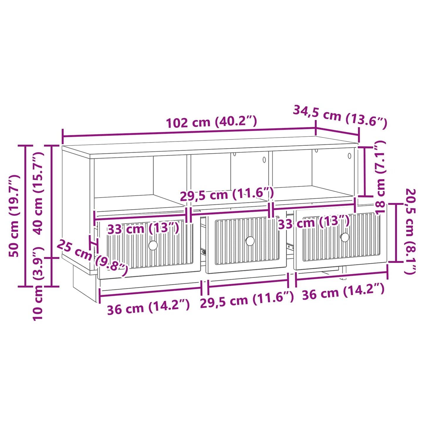 TV-skab Grå sonoma-eg 102 x 34,5 x 50 cm Konstrueret træ