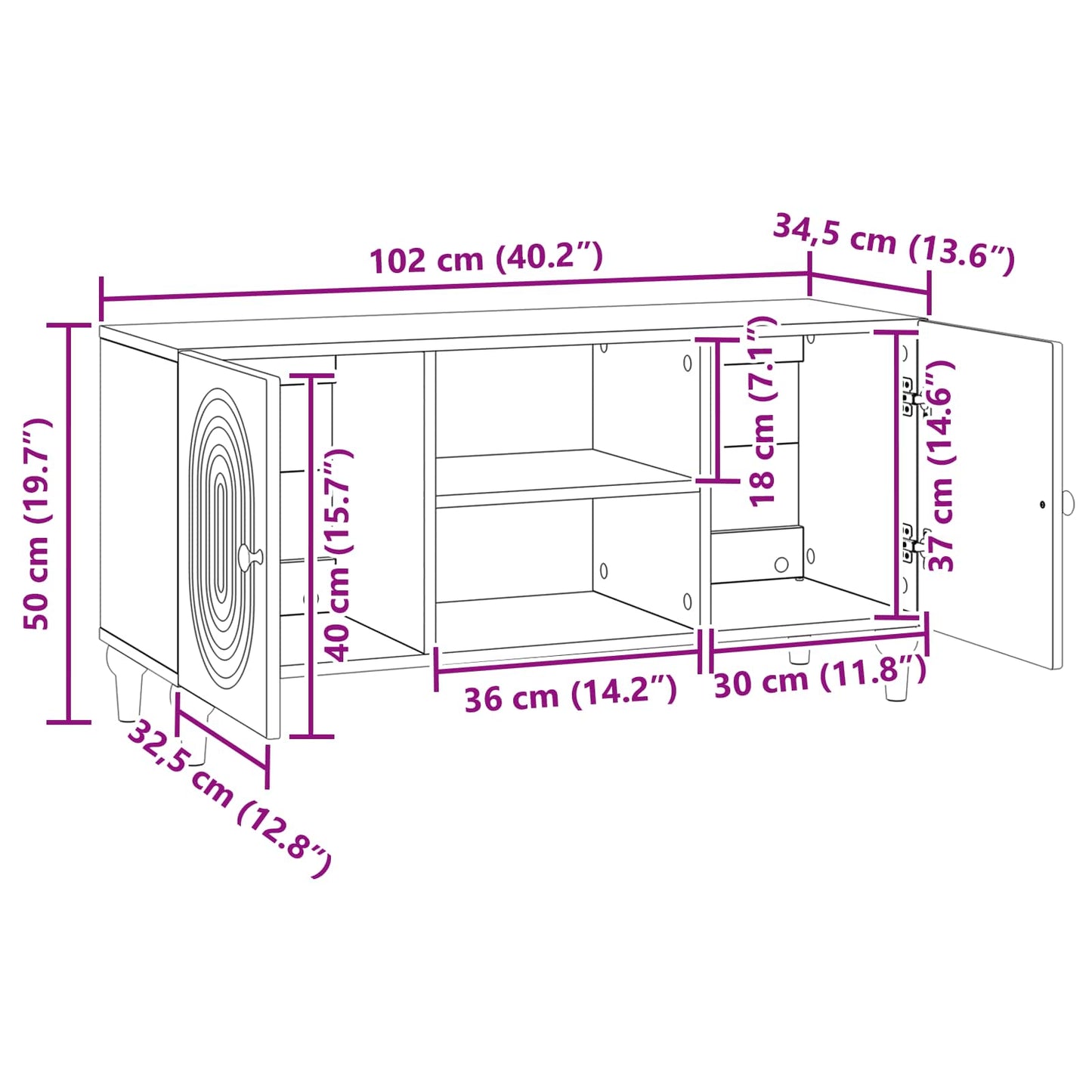 TV-skab Hvid 102 x 34,5 x 50 cm Konstrueret træ