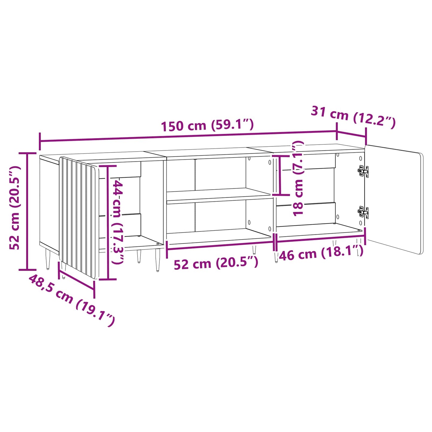 TV-skab Grå sonoma-eg 150 x 31 x 52 cm Konstrueret træ