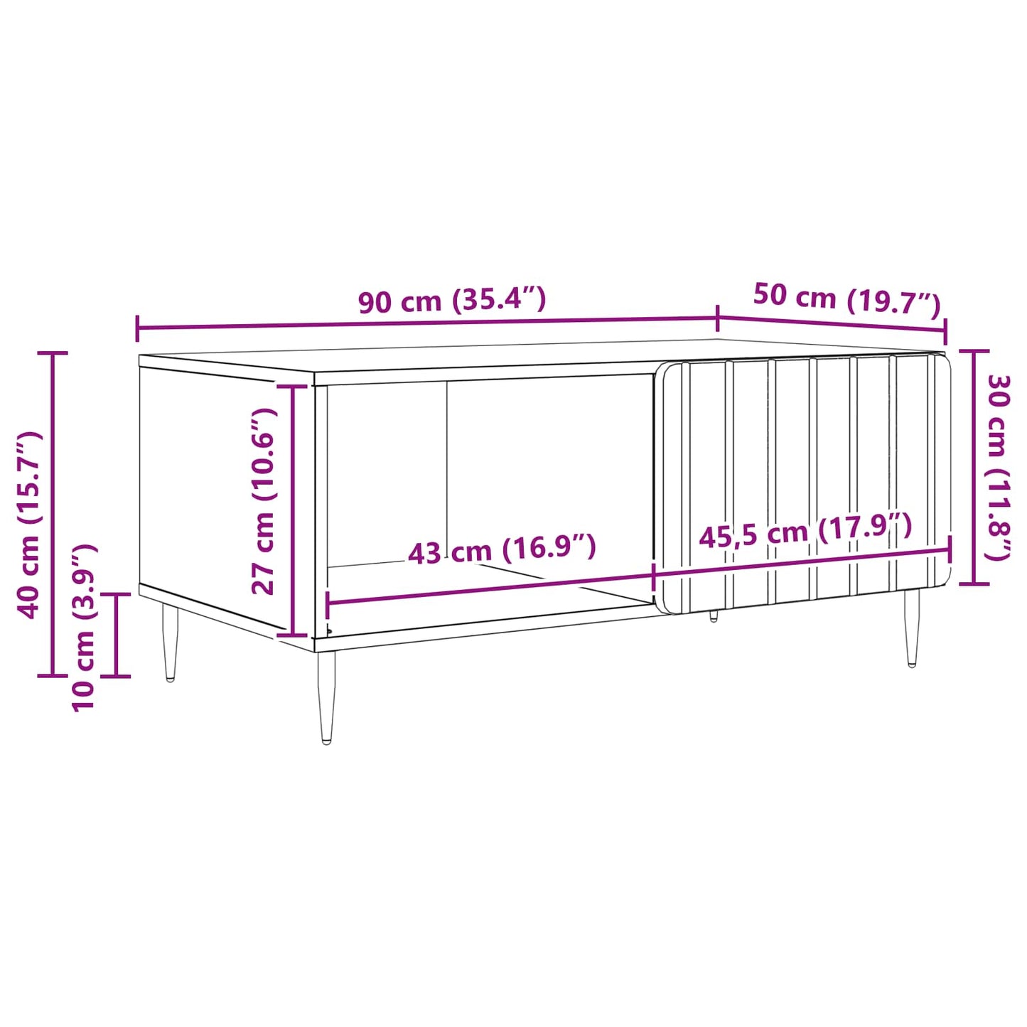 Sofabord Sonoma-eg 90 x 50 x 40 cm Konstrueret træ