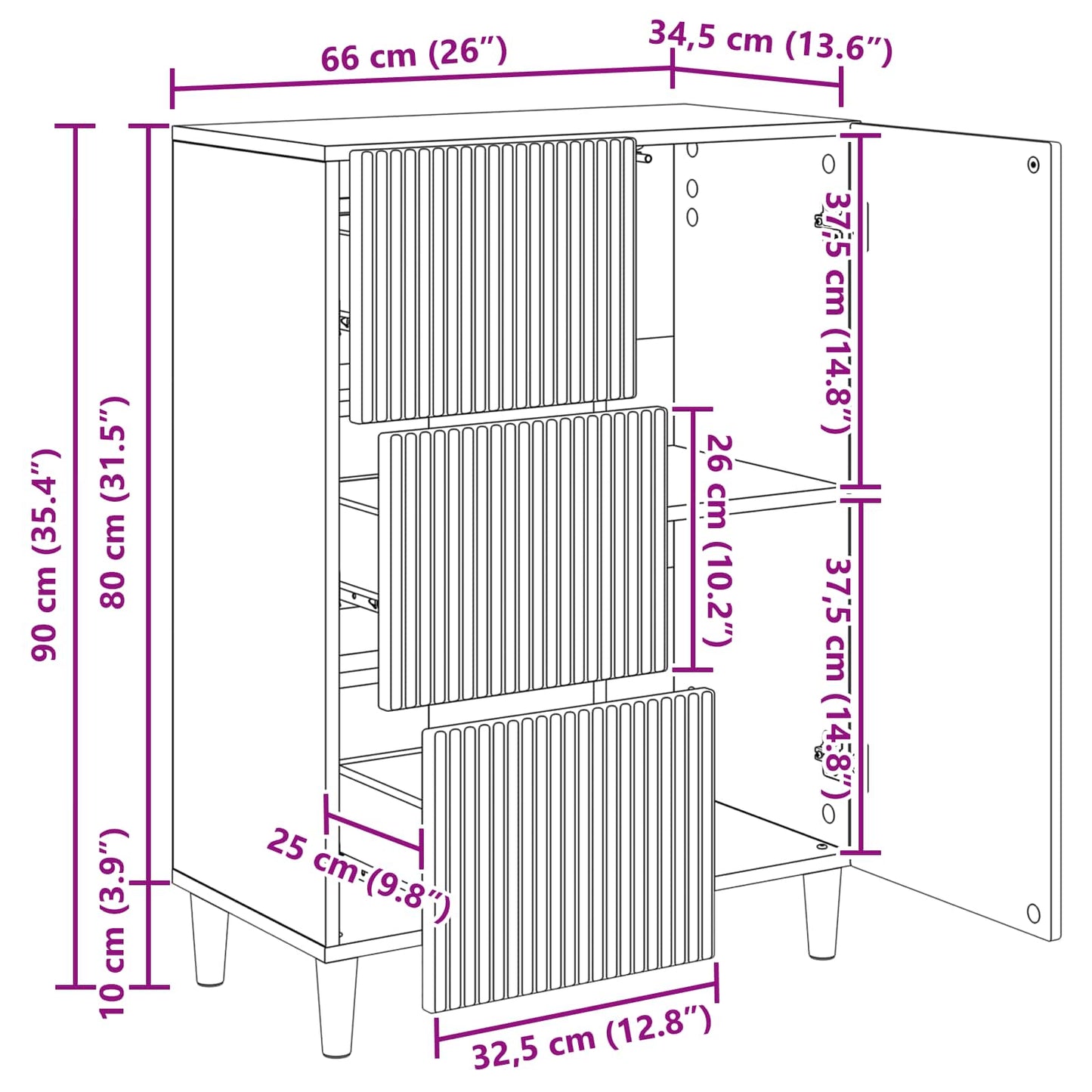 Sideboard Gammelt træ 66 x 34,5 x 90 cm Konstrueret træ