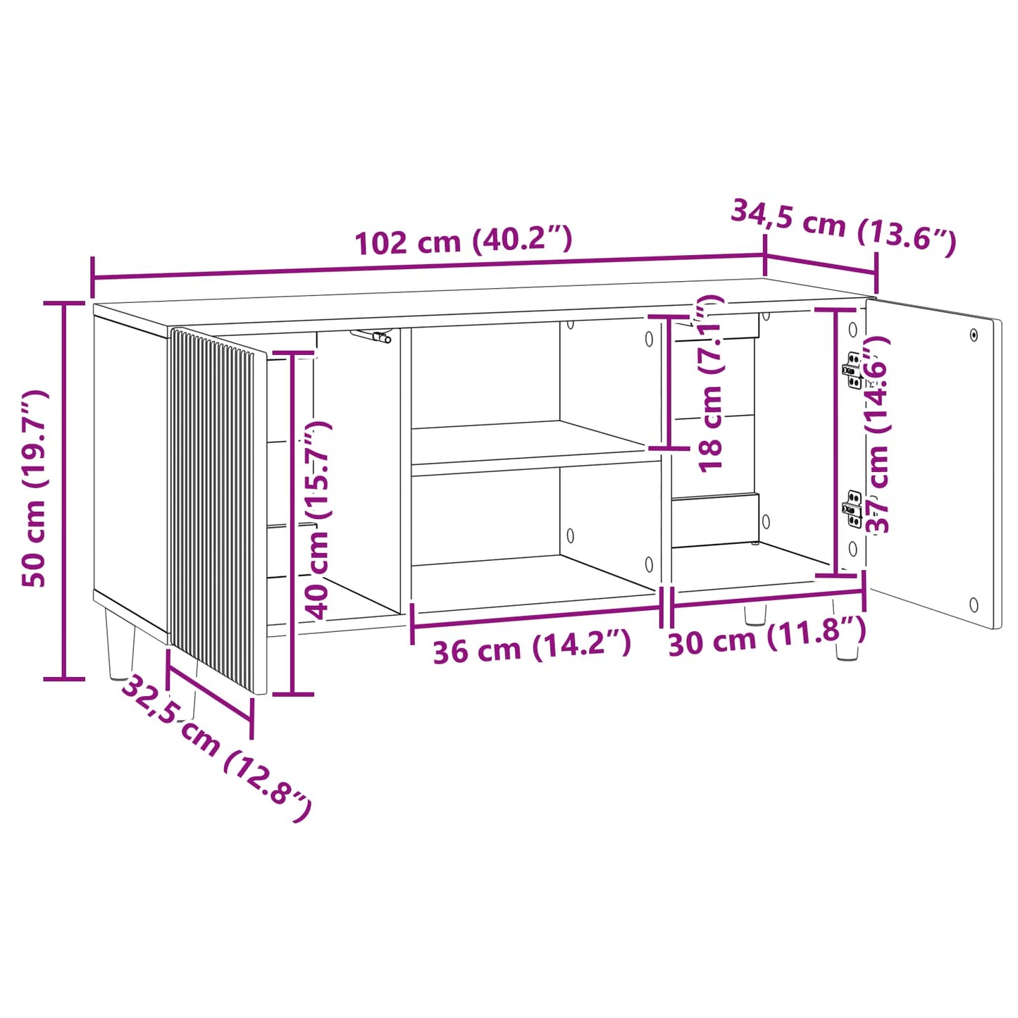 TV-skab Gammelt træ 102 x 34,5 x 50 cm Konstrueret træ