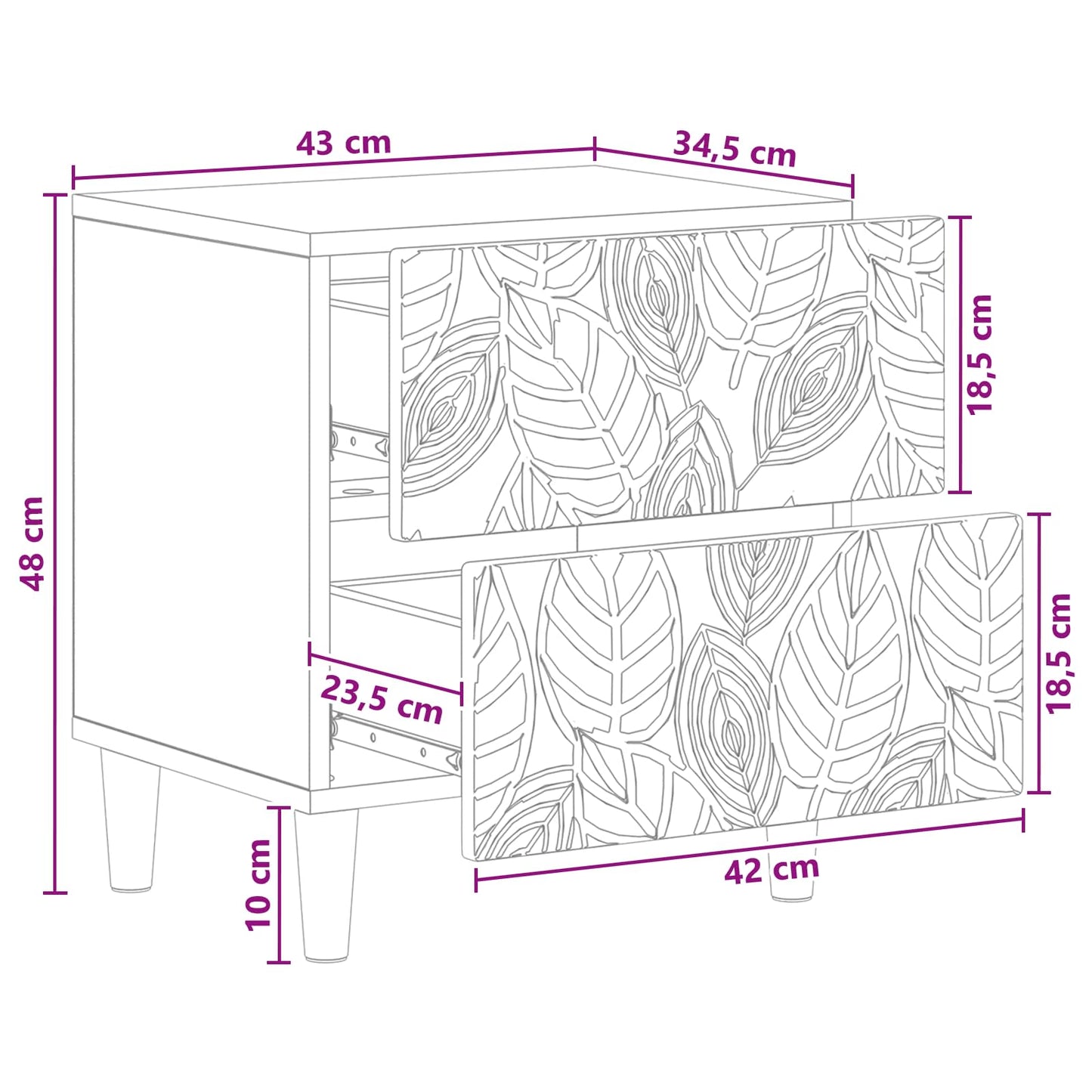 Sengebord Gammelt træ 43 x 34,5 x 48 cm Konstrueret træ