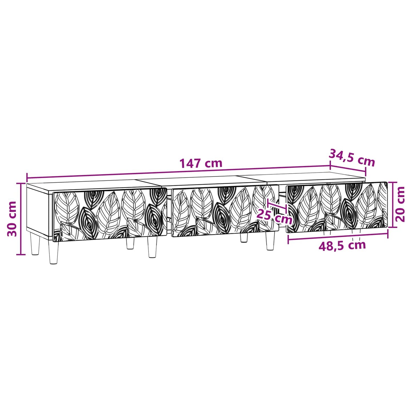 TV-skab 147 x 34,5 x 30 cm Gammelt træ Konstrueret træ