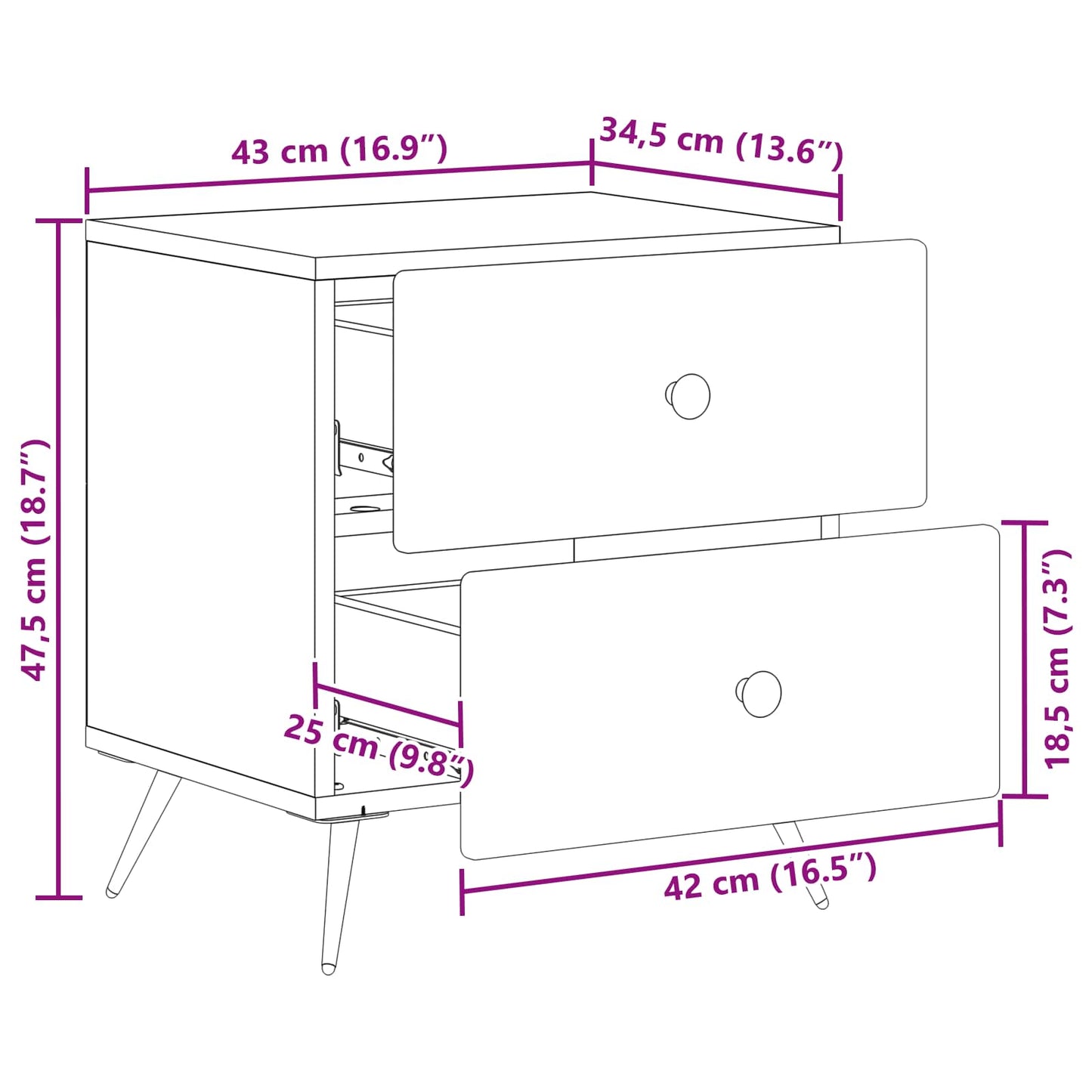 Natskab 2 pcs Grå sonoma-eg 43 x 34,5 x 47,5 cm Konstrueret træ