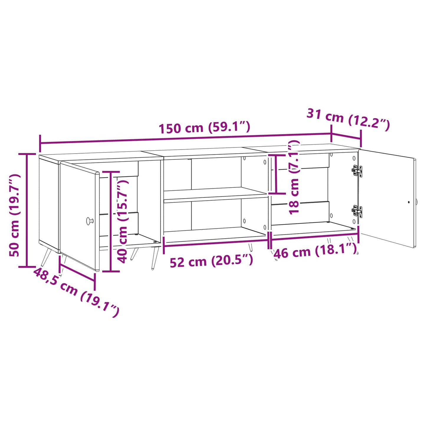 TV-skab Hvid 150 x 31 x 50 cm Konstrueret træ