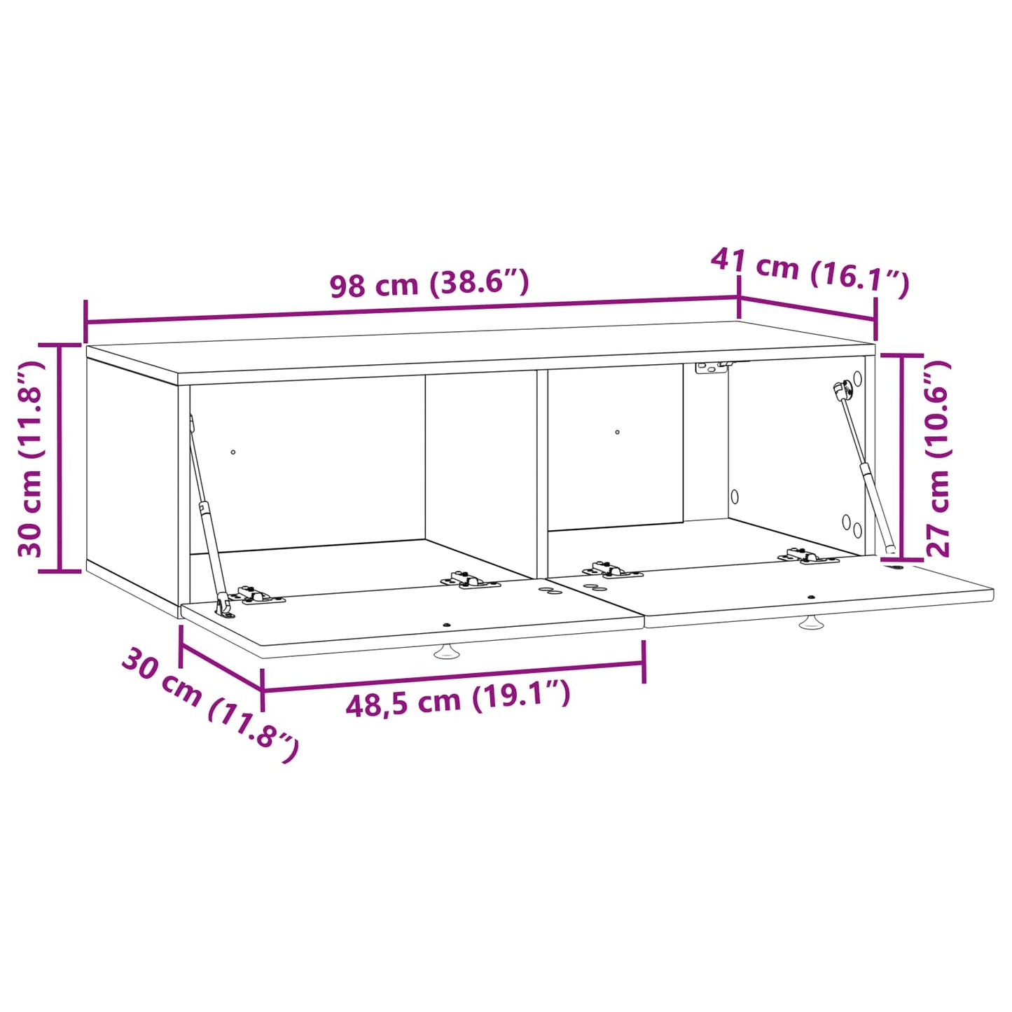 Væghængt TV-skab Betongrå 98 x 41 x 30 cm Konstrueret træ