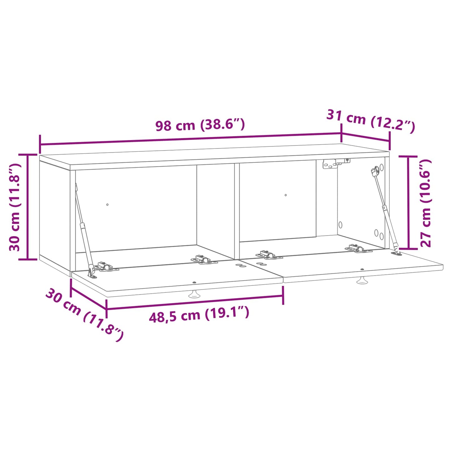 Væghængt TV-skab Hvid 98 x 31 x 30 cm Konstrueret træ