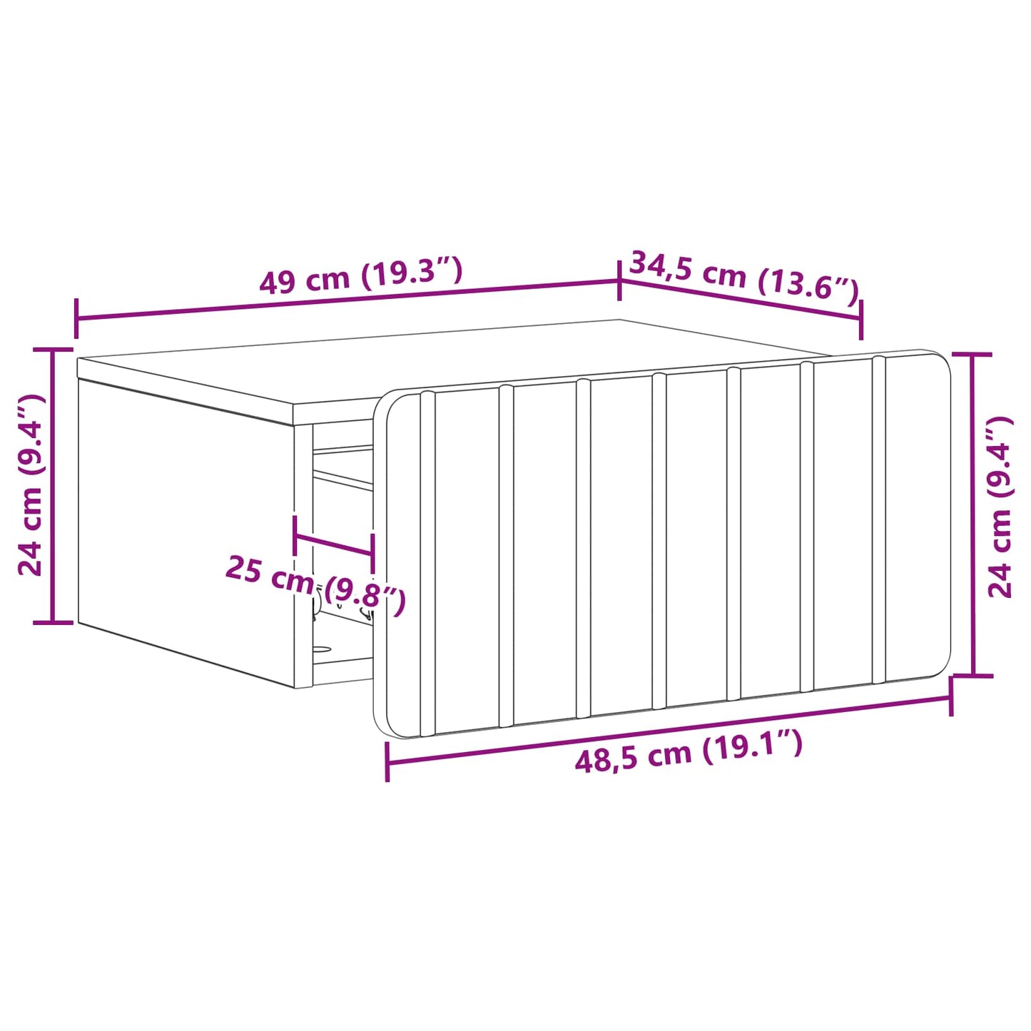 Væghængt Natbord med skuffe 2 pcs Gammelt træ 49 x 34,5 x 24 cm