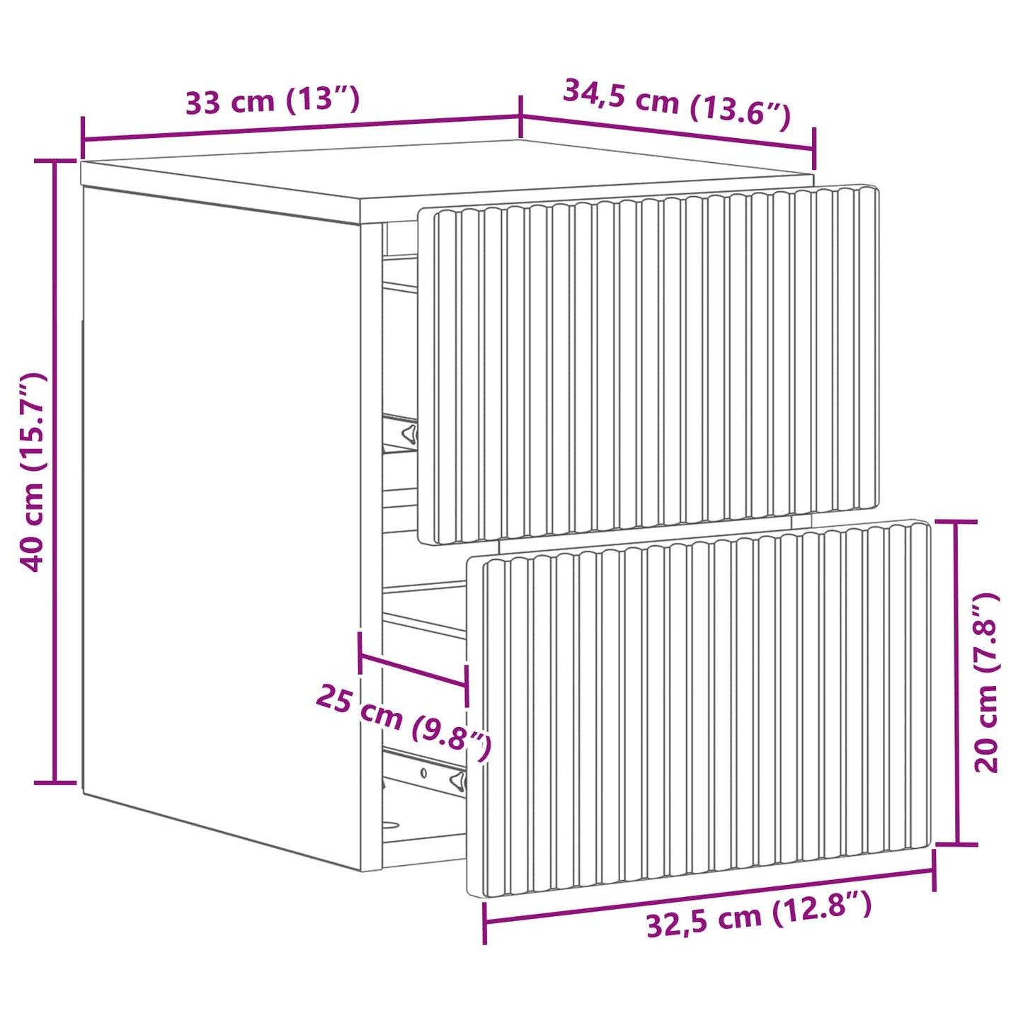 Væghængt Natbord Betongrå 33 x 34,5 x 40 cm Konstrueret træ