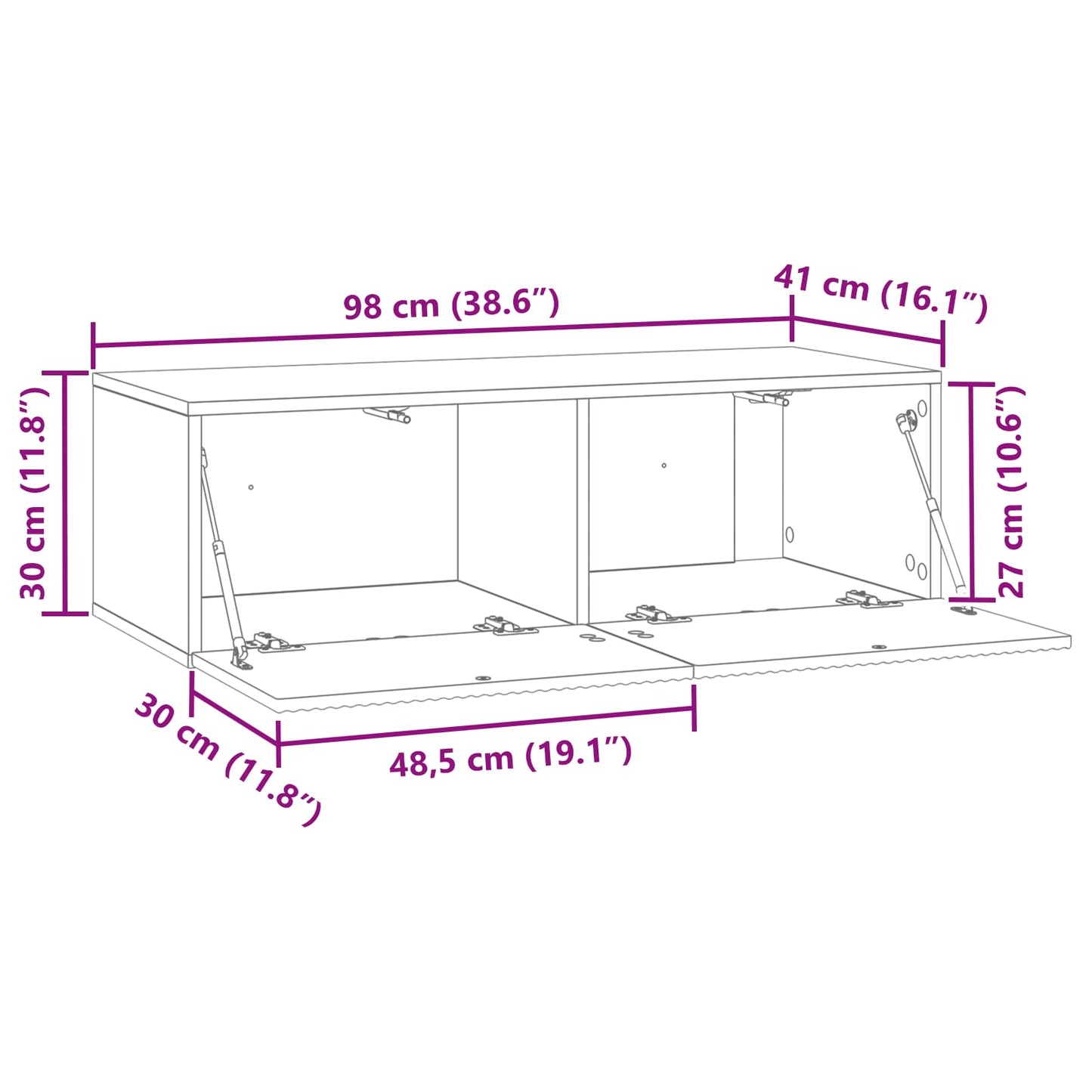 Væghængt TV-skab 98 x 41 x 30 cm Grå sonoma-eg Konstrueret træ