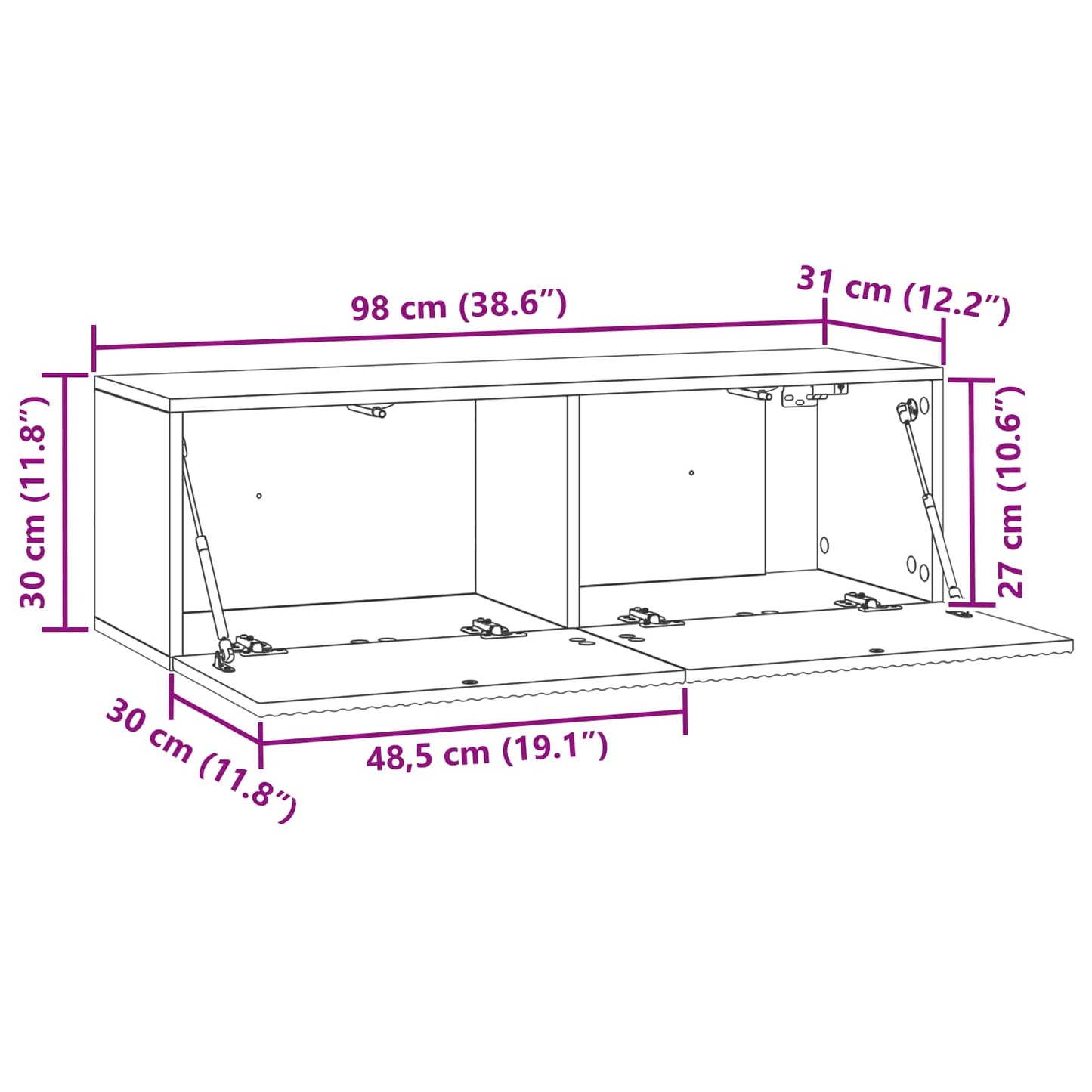 Væghængt TV-skab 98 x 31 x 30 cm Grå sonoma-eg Konstrueret træ