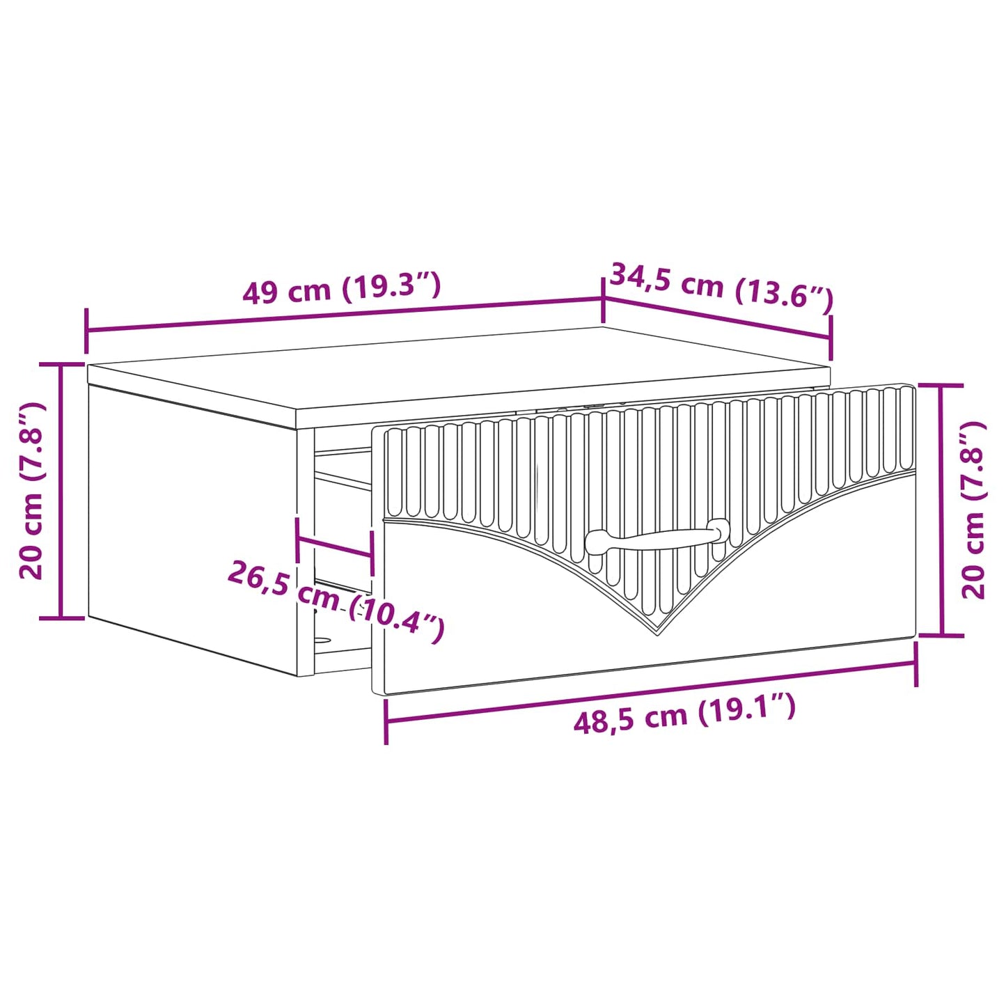 Væghængt Natbord Betongrå 49 x 34,5 x 20 cm Konstrueret træ
