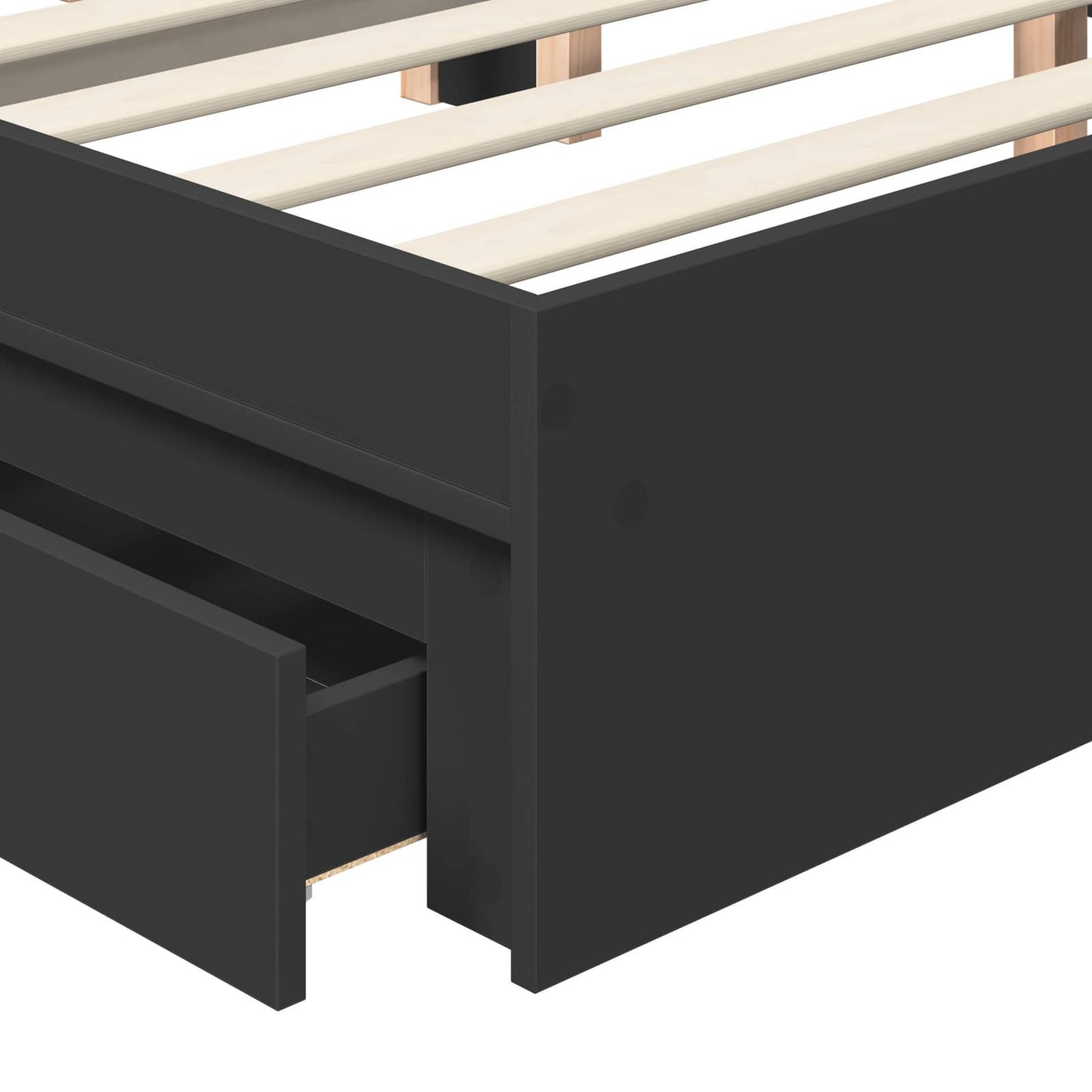 Opbevaringsseng med skuffe Sort 135 x 190 cm Konstrueret træ