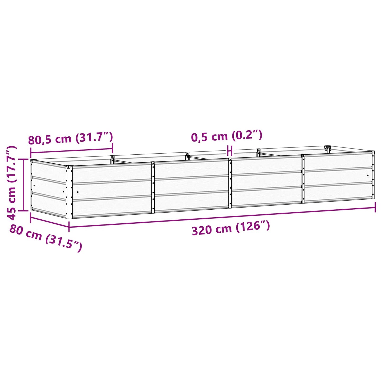 Plantekasse Antracit 320 x 80 x 45 cm Stål