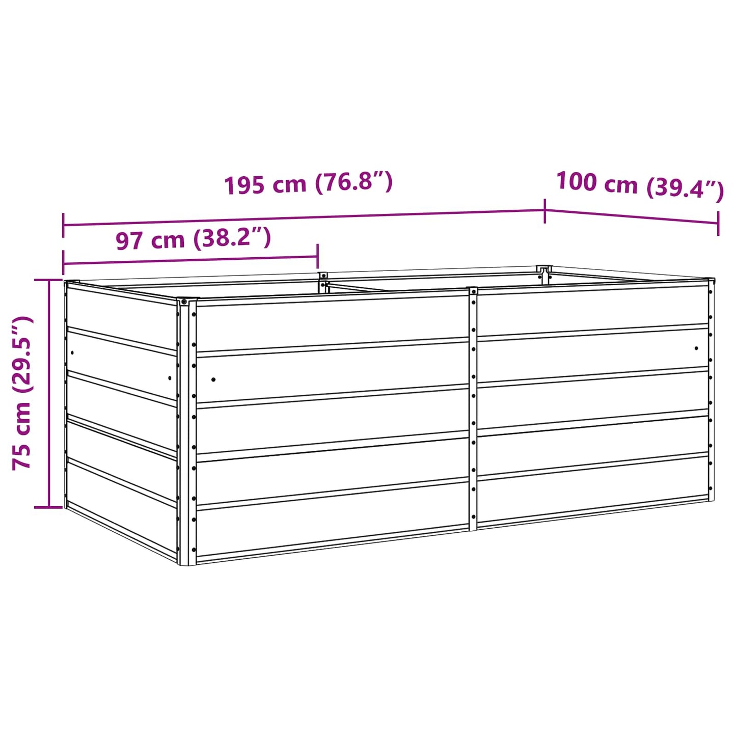 Plantekasse Antracit 195 x 100 x 75 cm Galvaniseret stål