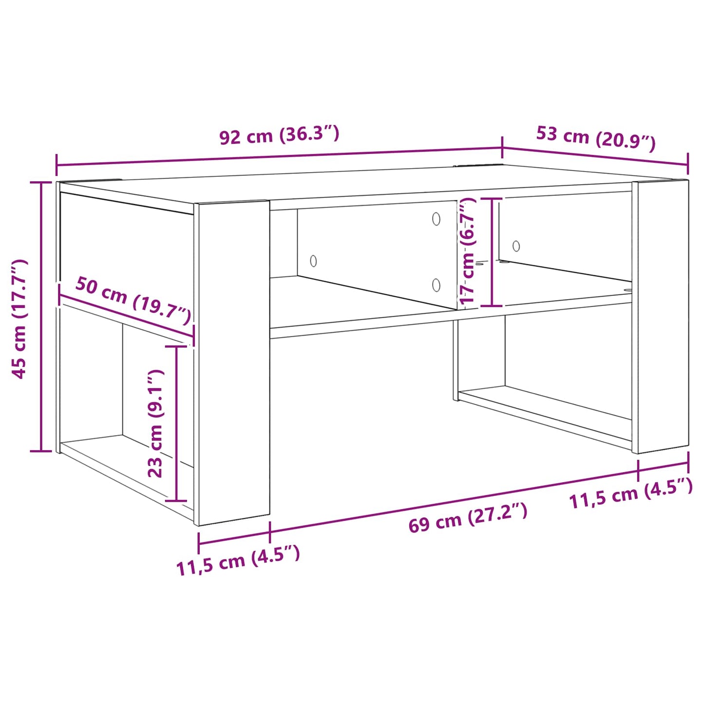 Sofabord Røget eg 92 x 53 x 45 cm Konstrueret træ