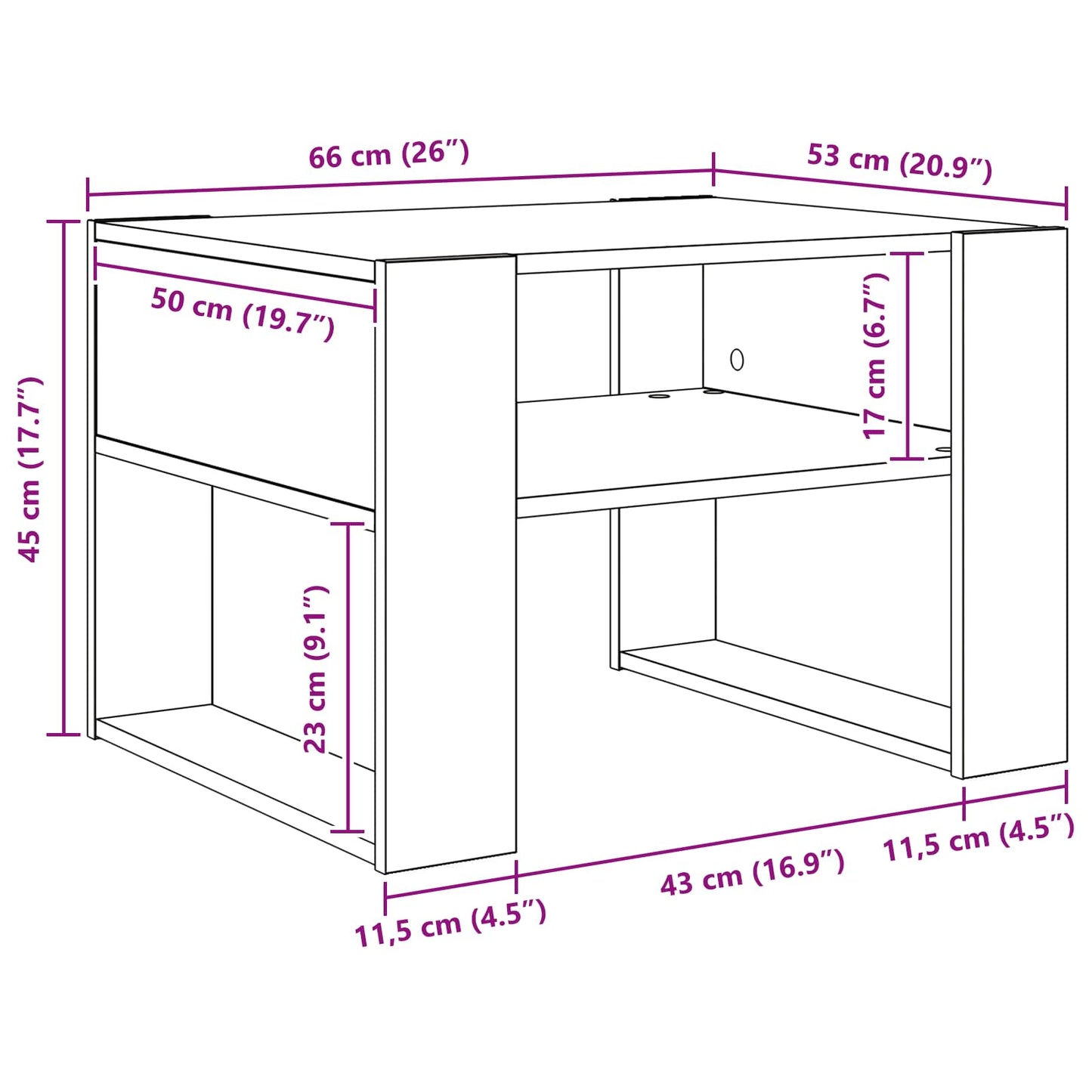 Sofabord Sonoma eg 66 x 53 x 45 cm Konstrueret træ