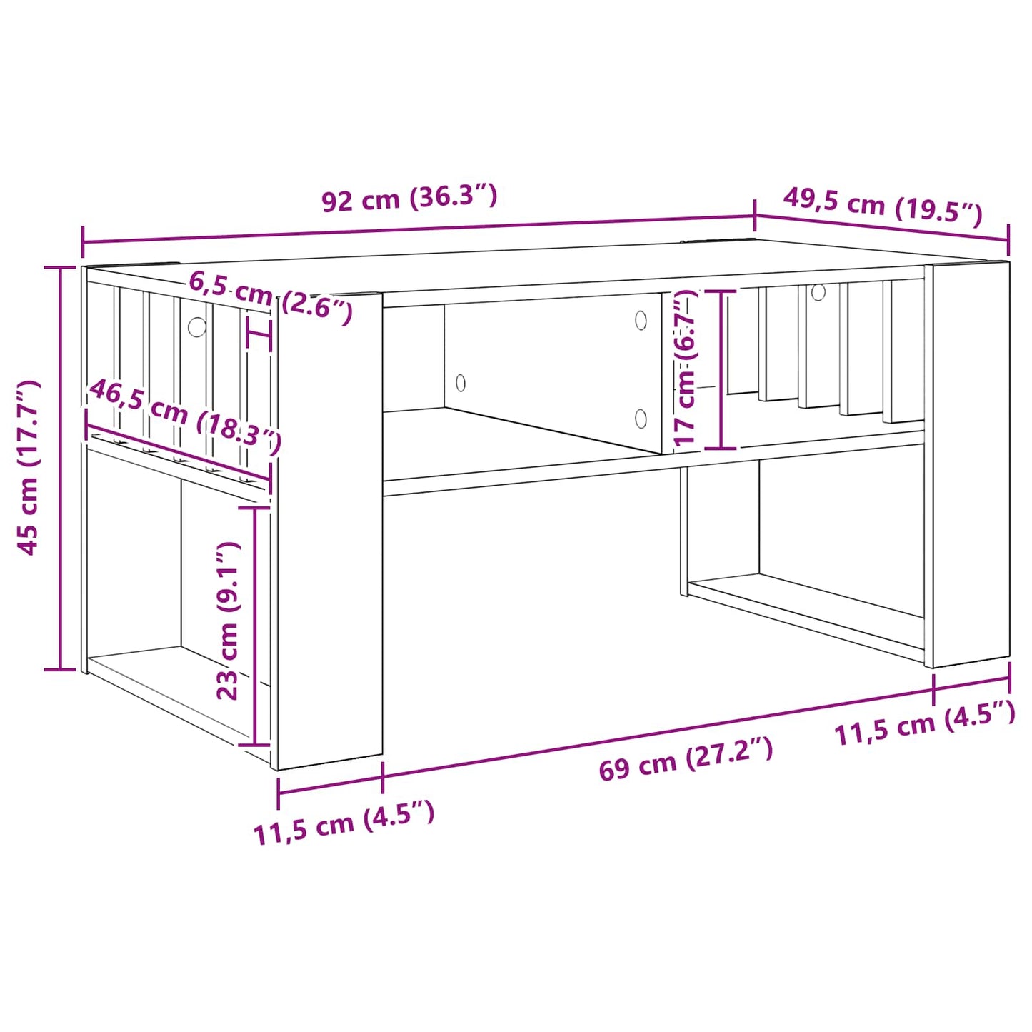 Sofabord Sort eg 92 x 49,5 x 45 cm Konstrueret træ