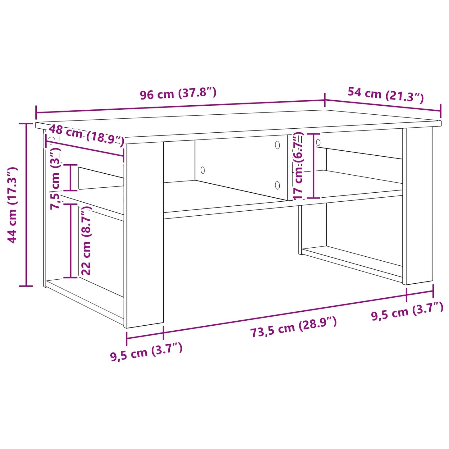 Sofabord Røget eg 96 x 54 x 44 cm Konstrueret træ