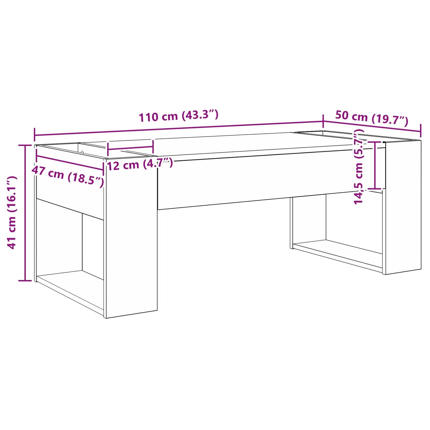 Sofabord Hvid 110 x 50 x 41 cm Konstrueret træ
