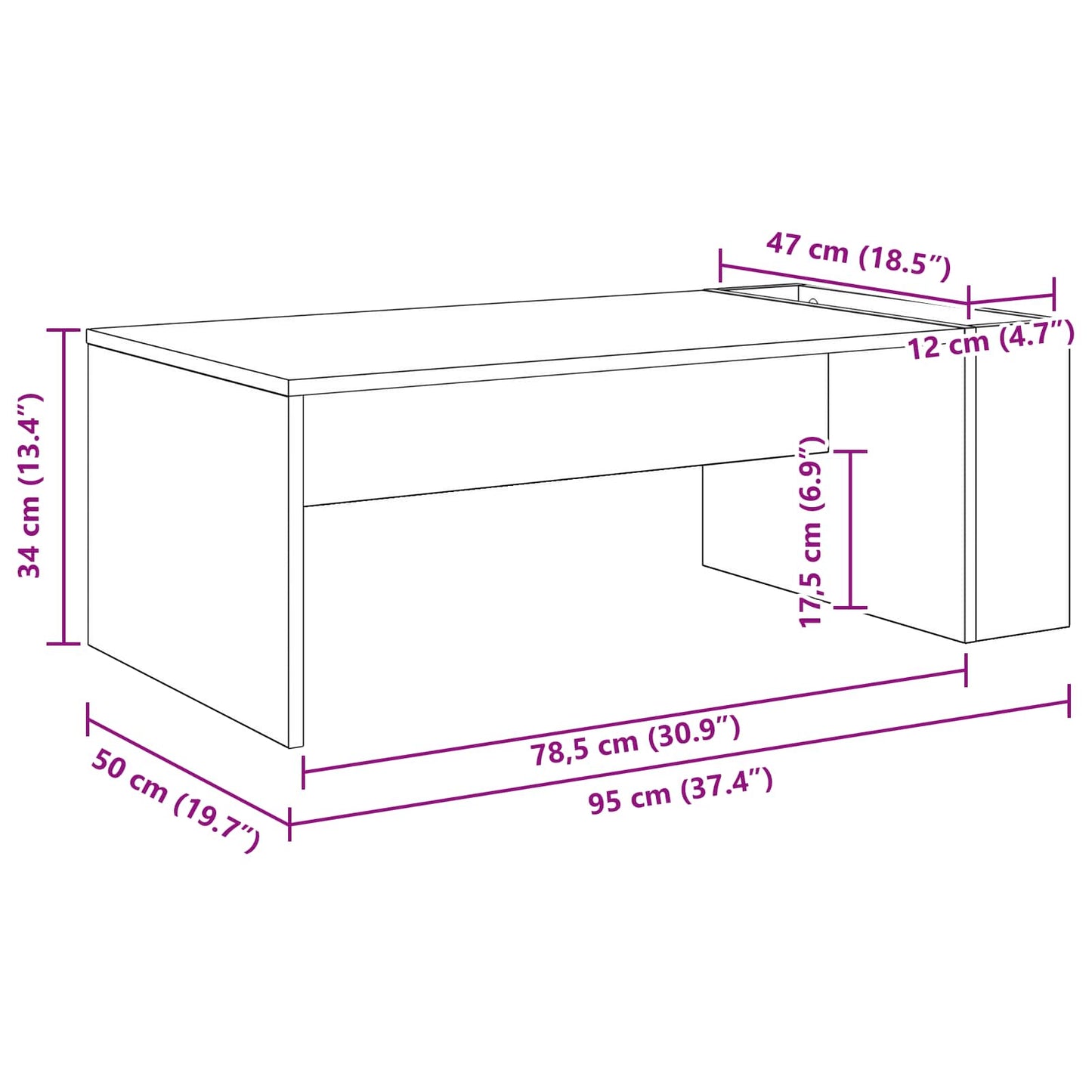 Sofabord Hvid 95 x 50 x 34 cm Konstrueret træ