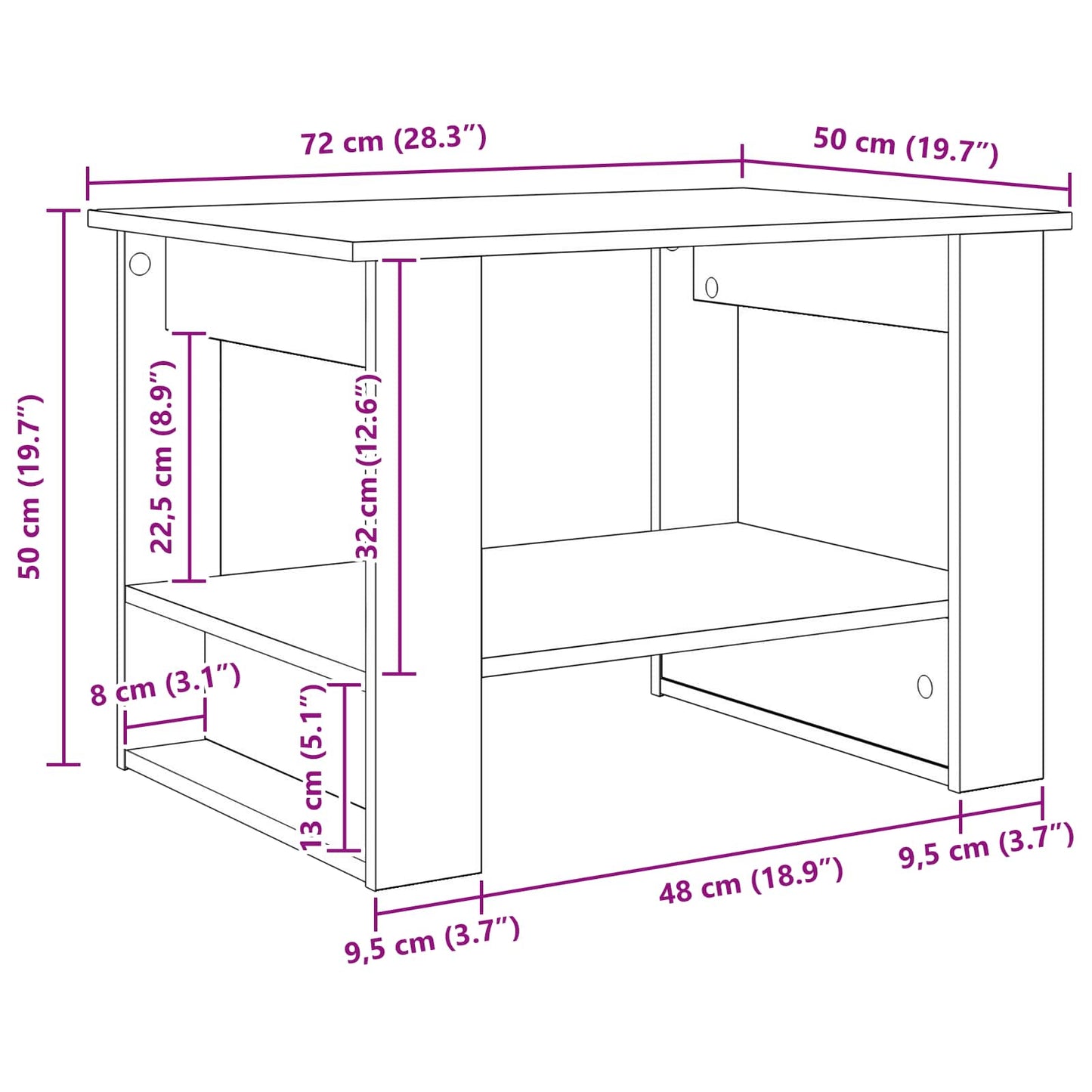 Sofabord Hvid 72 x 50 x 50 cm Konstrueret træ