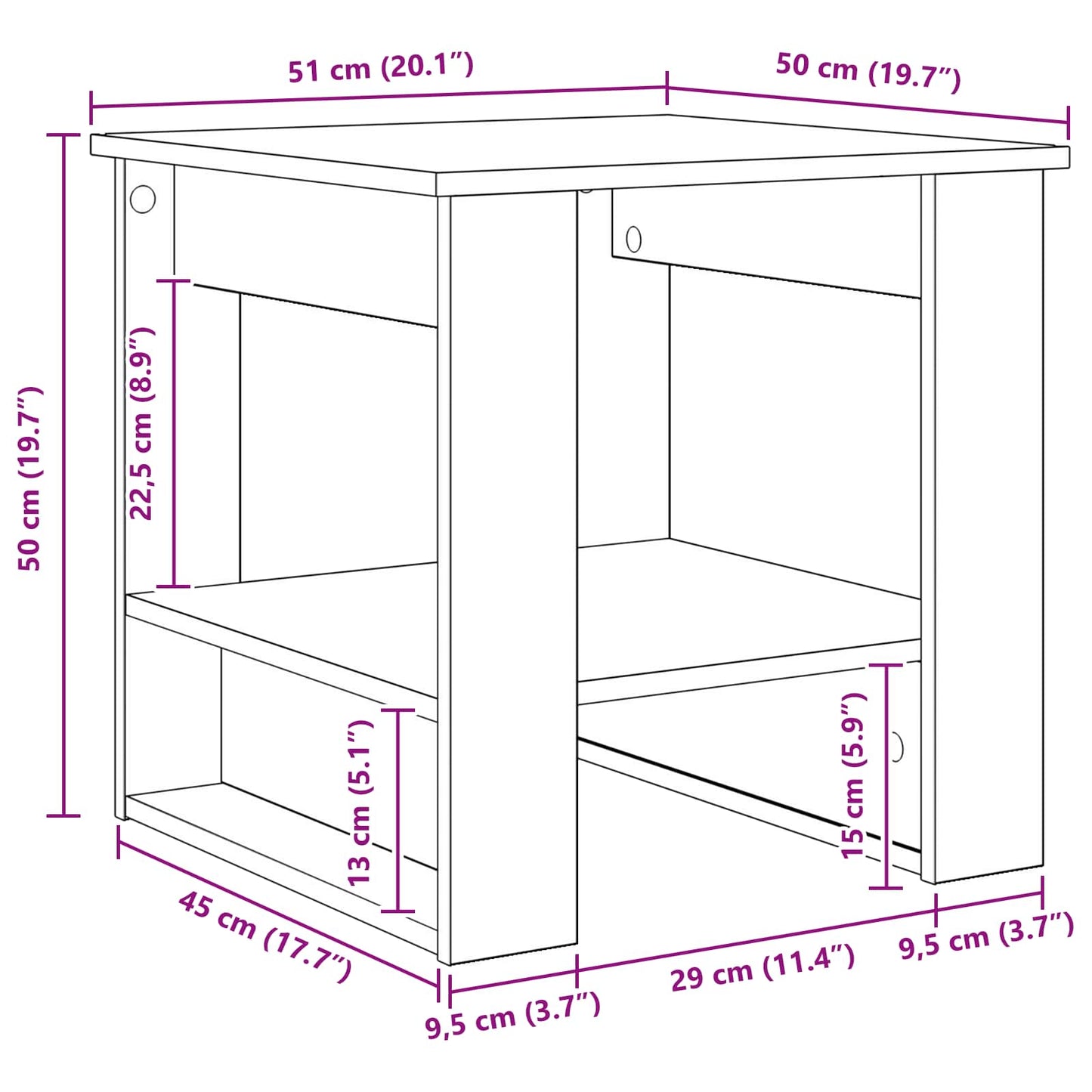 Sofabord Gammelt træ 51 x 50 x 50 cm Konstrueret træ