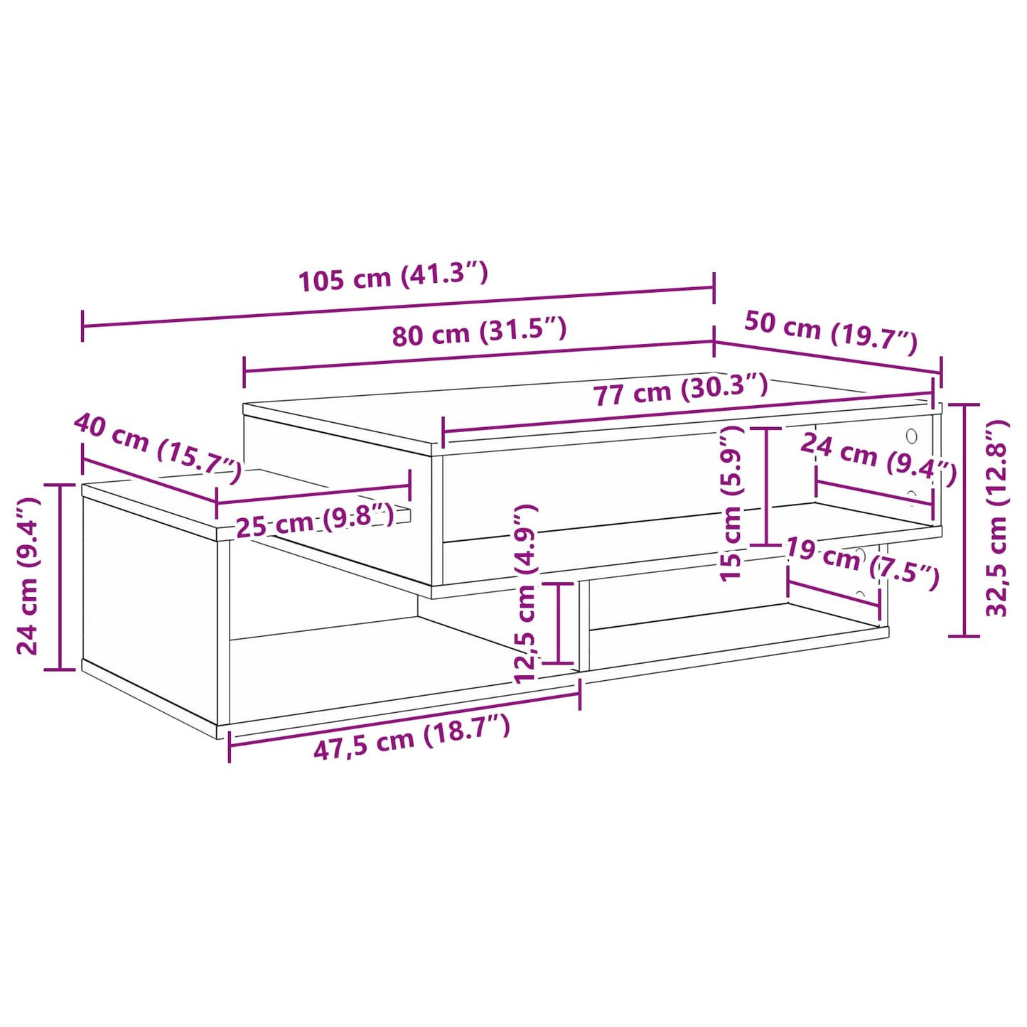 Sofabord Sonoma eg 105 x 50 x 32,5 cm Konstrueret træ