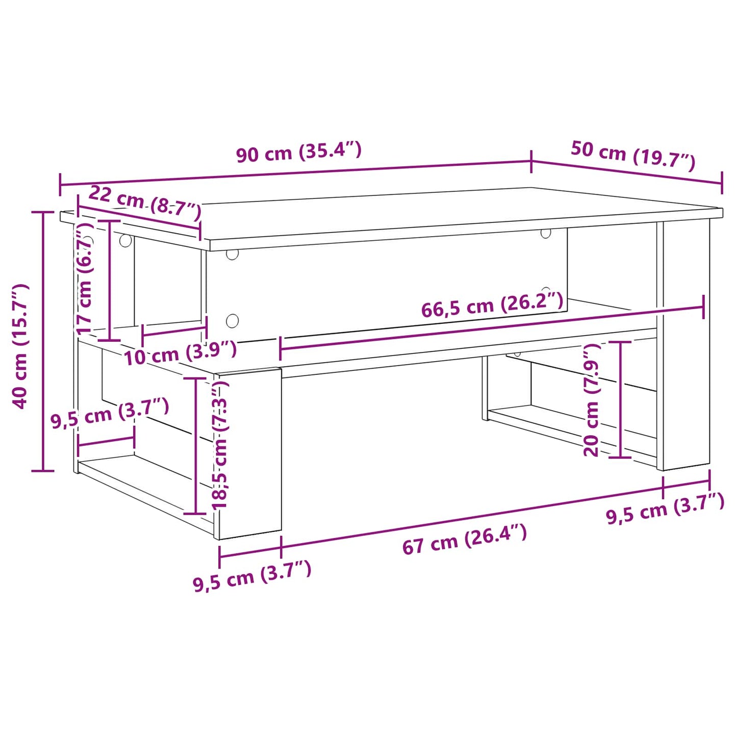 Sofabord Røget eg 90 x 50 x 40 cm Konstrueret træ