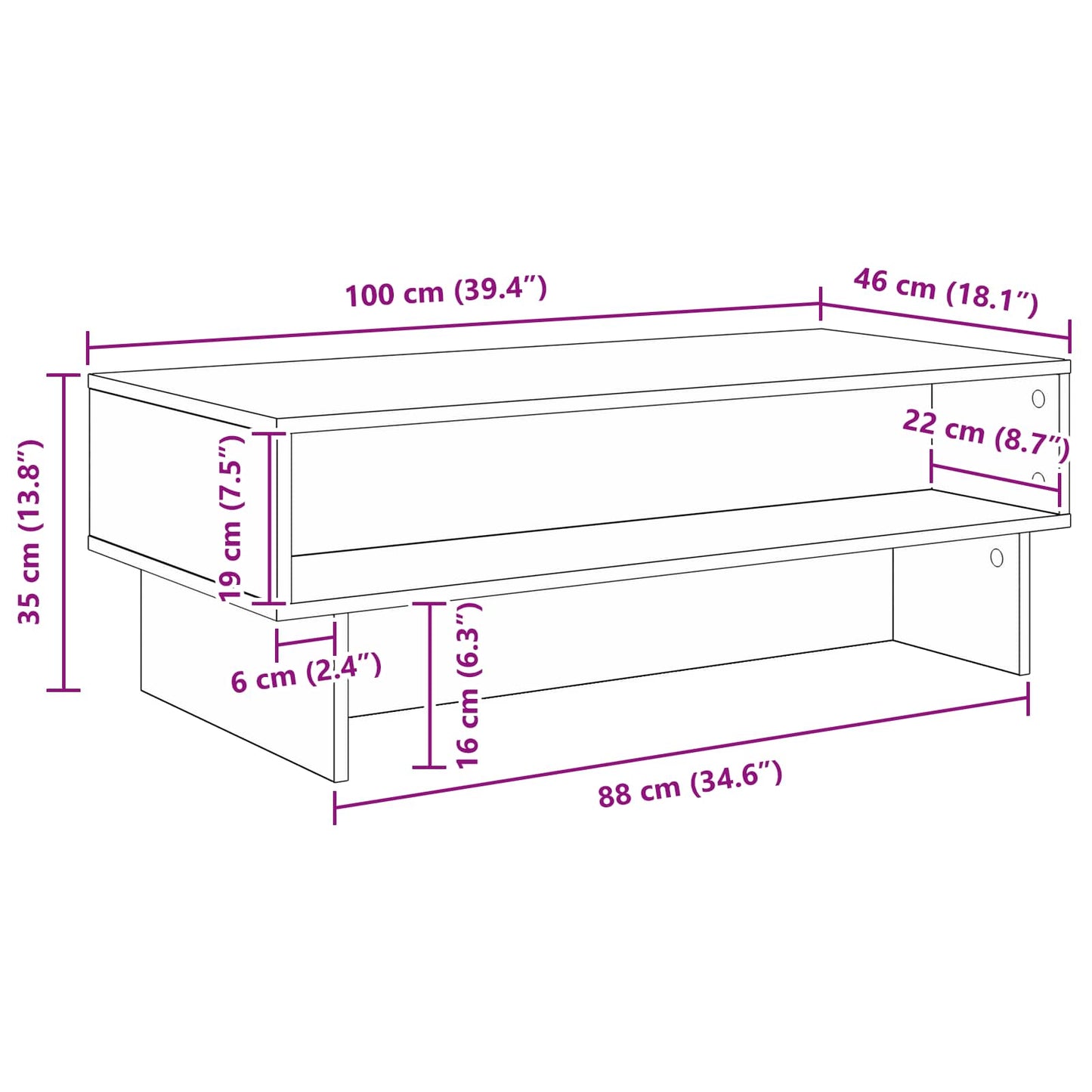 Sofabord Sonoma eg 100 x 46 x 35 cm Konstrueret træ
