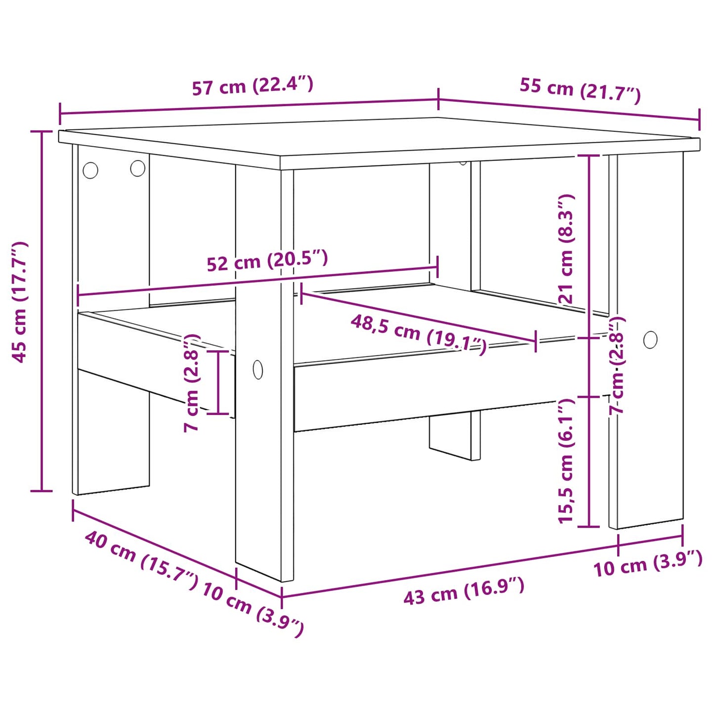 Sofabord Hvid 57 x 55 x 45 cm Konstrueret træ