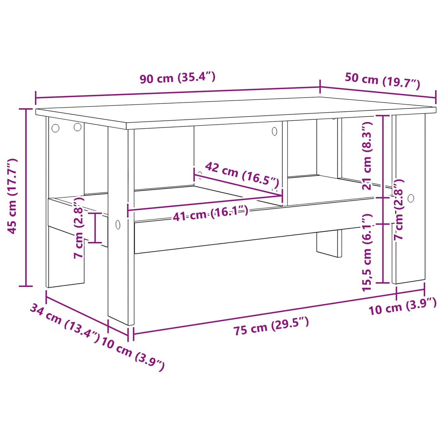 Sofabord Røget eg 90 x 50 x 45 cm Konstrueret træ
