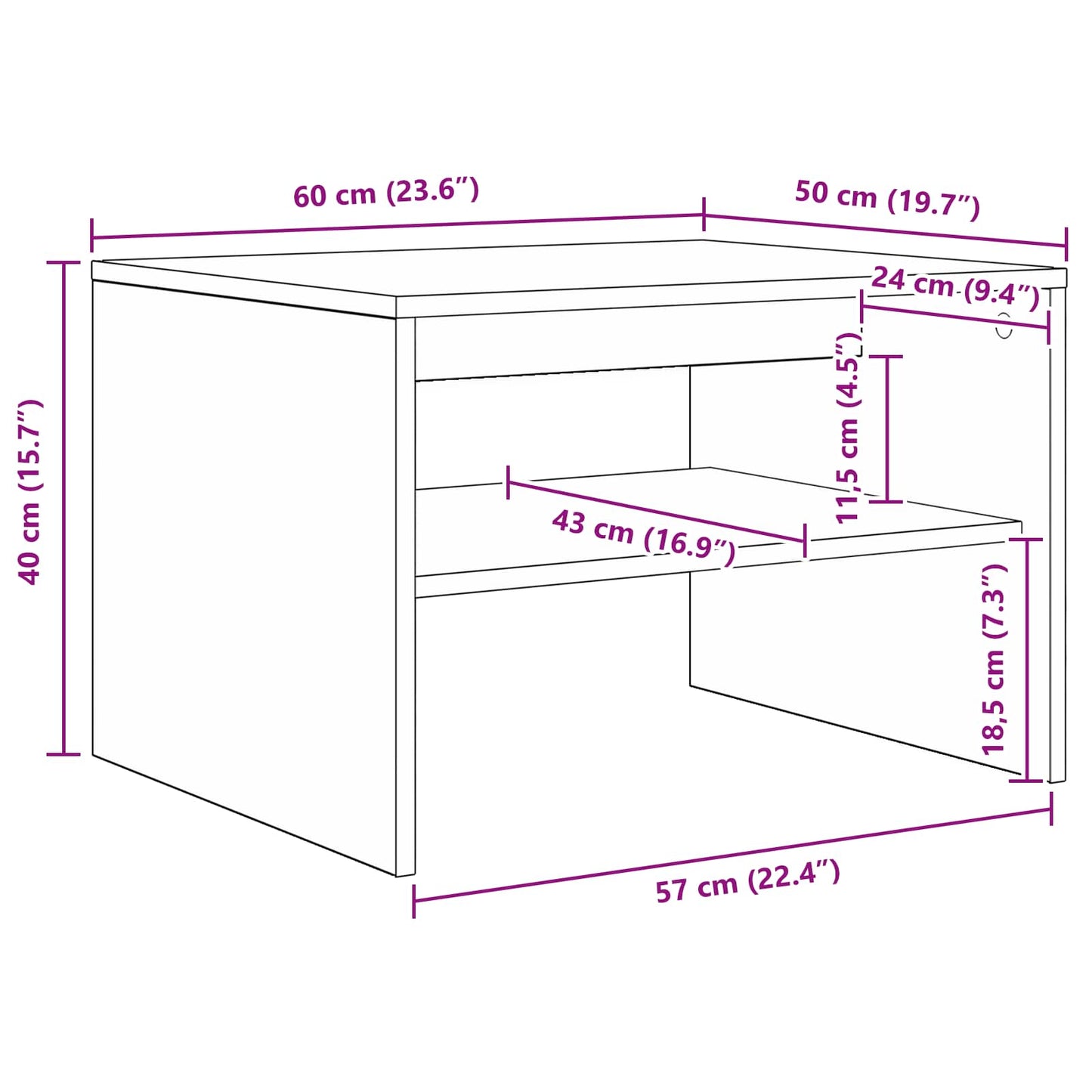 Sofabord Sort eg 60 x 50 x 40 cm Konstrueret træ