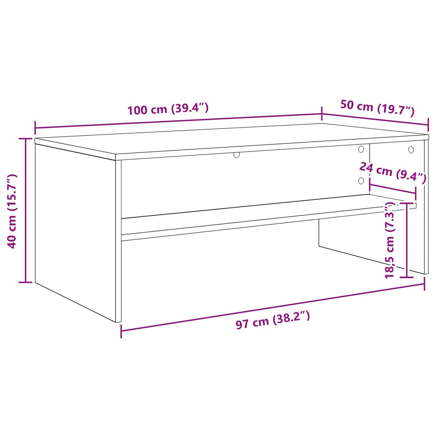 Sofabord Sort eg 100 x 50 x 40 cm Konstrueret træ