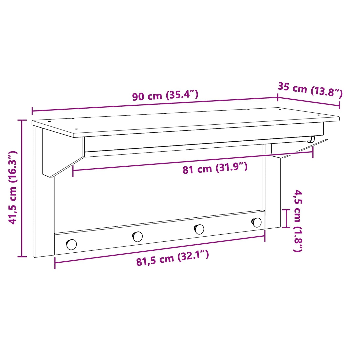 Jakkeholder HILL Hvid og honningbrun 90 x 35 x 41.5 cm