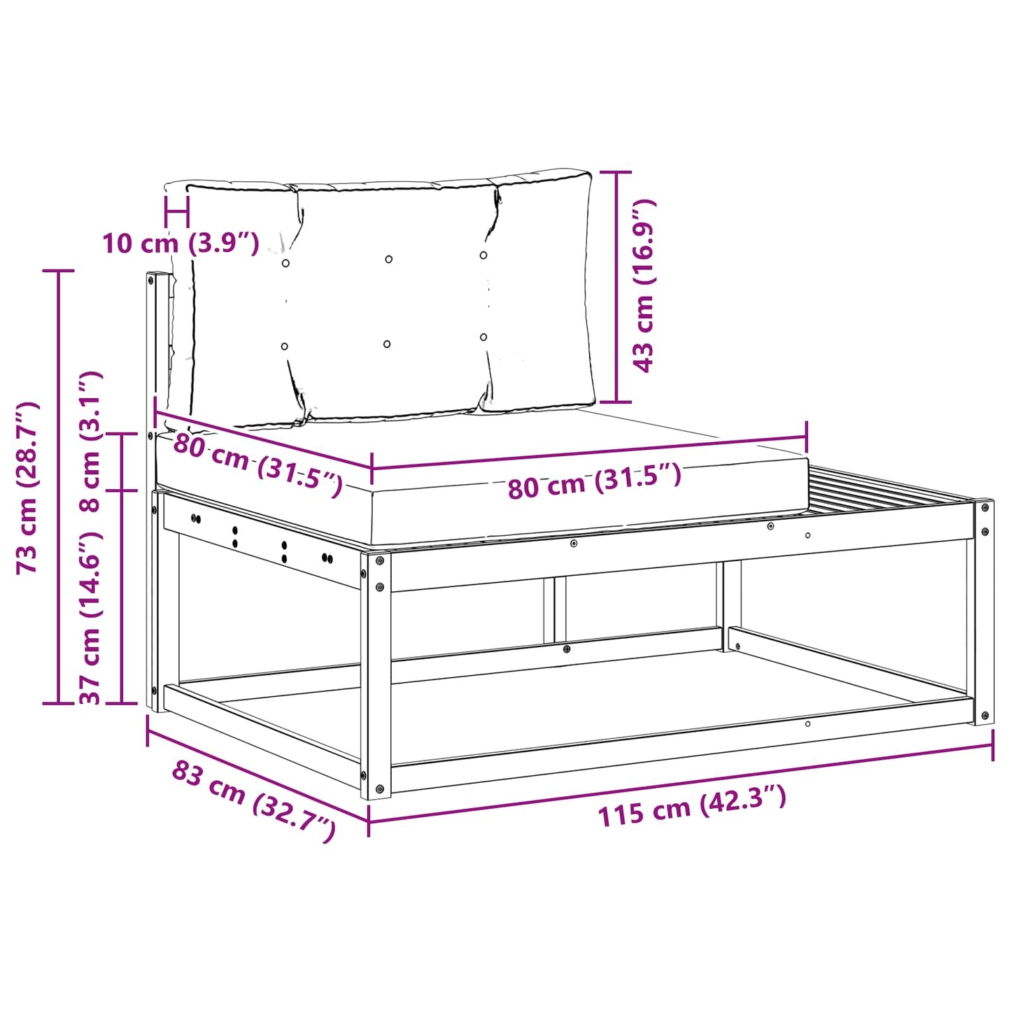 Udendørs Modulsofa med pude Hvid 115 x 83 x 73 cm Polyester
