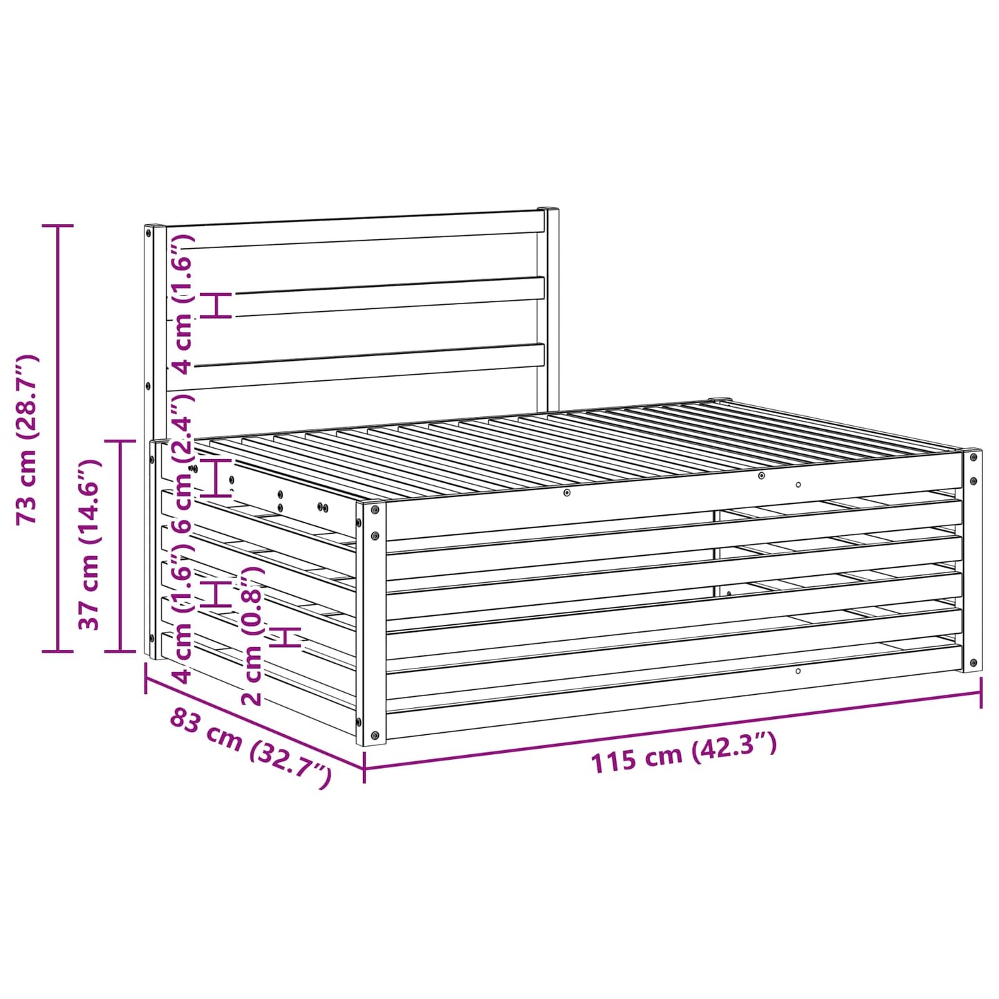 Udendørs end sofa Hvid 115 x 83 x 73 cm Massivt Akacietræ