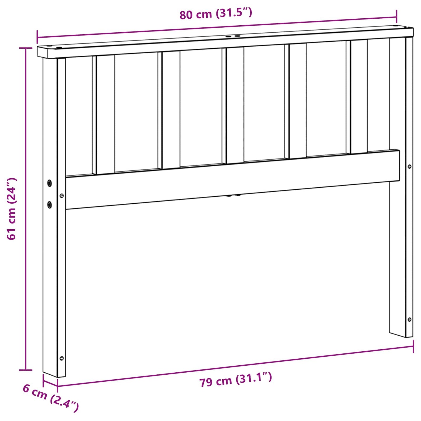 Armlæn Modul 2 pcs Hvid 80 x 6 x 61 cm Massivt Akacietræ