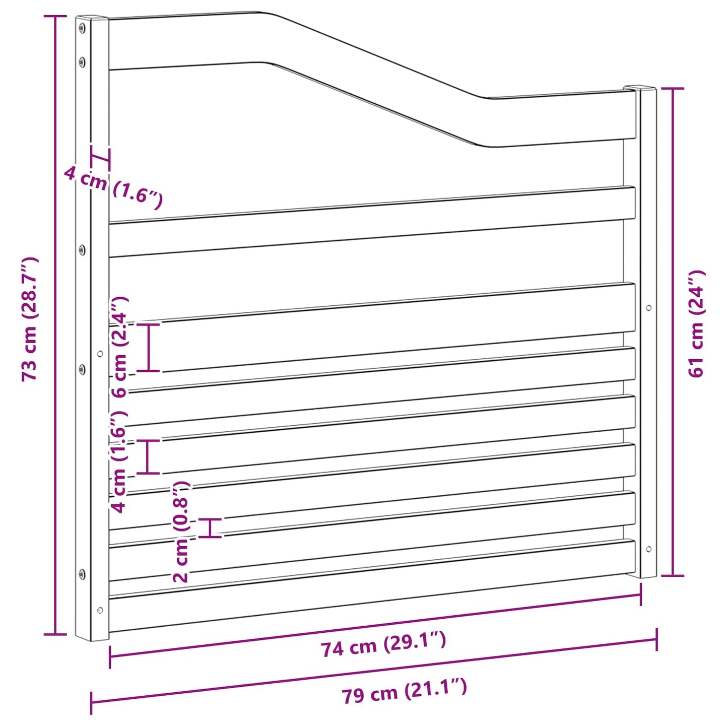 Armstøtte Modul 2 pcs Hvid 79 x 4 x 73 cm Massivt Akacietræ