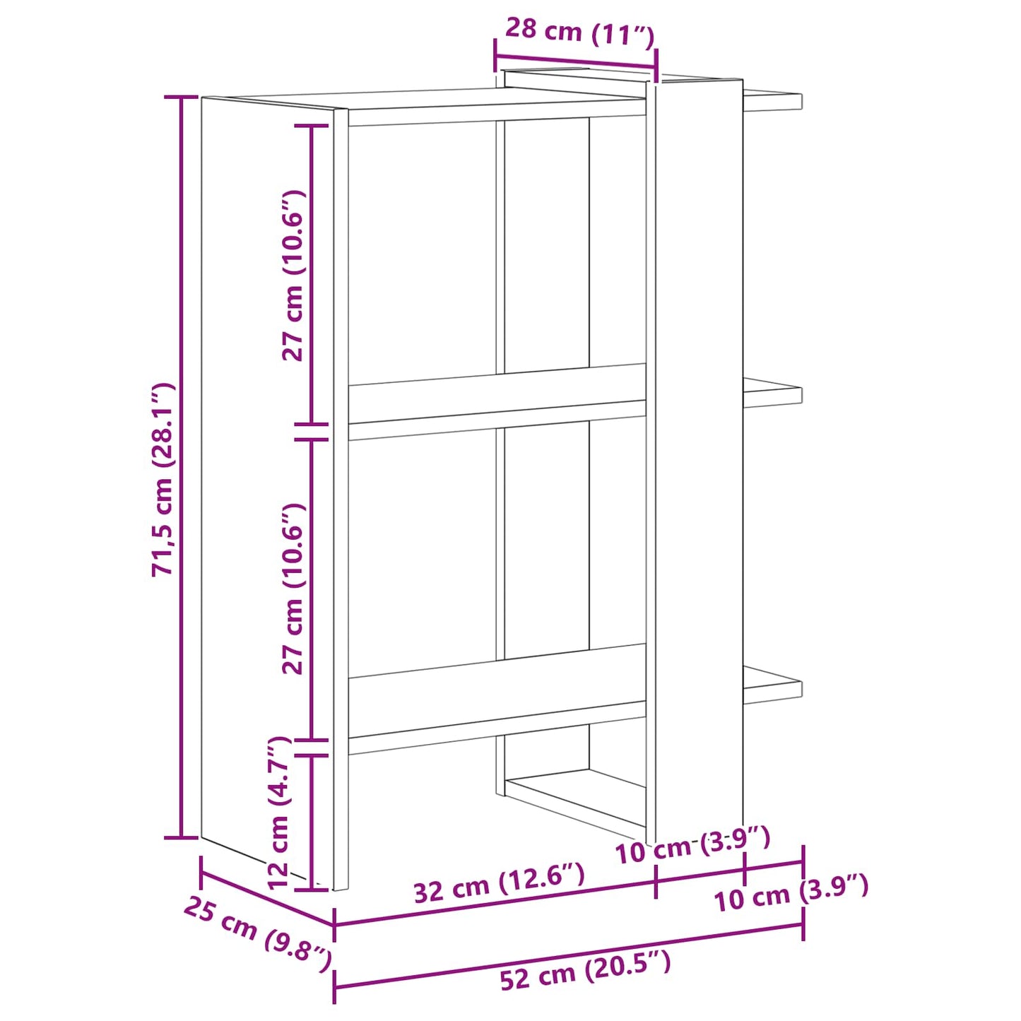 Bogreol 2 niveauer 52 x 25 x 71,5 cm Konstrueret træ Sort eg