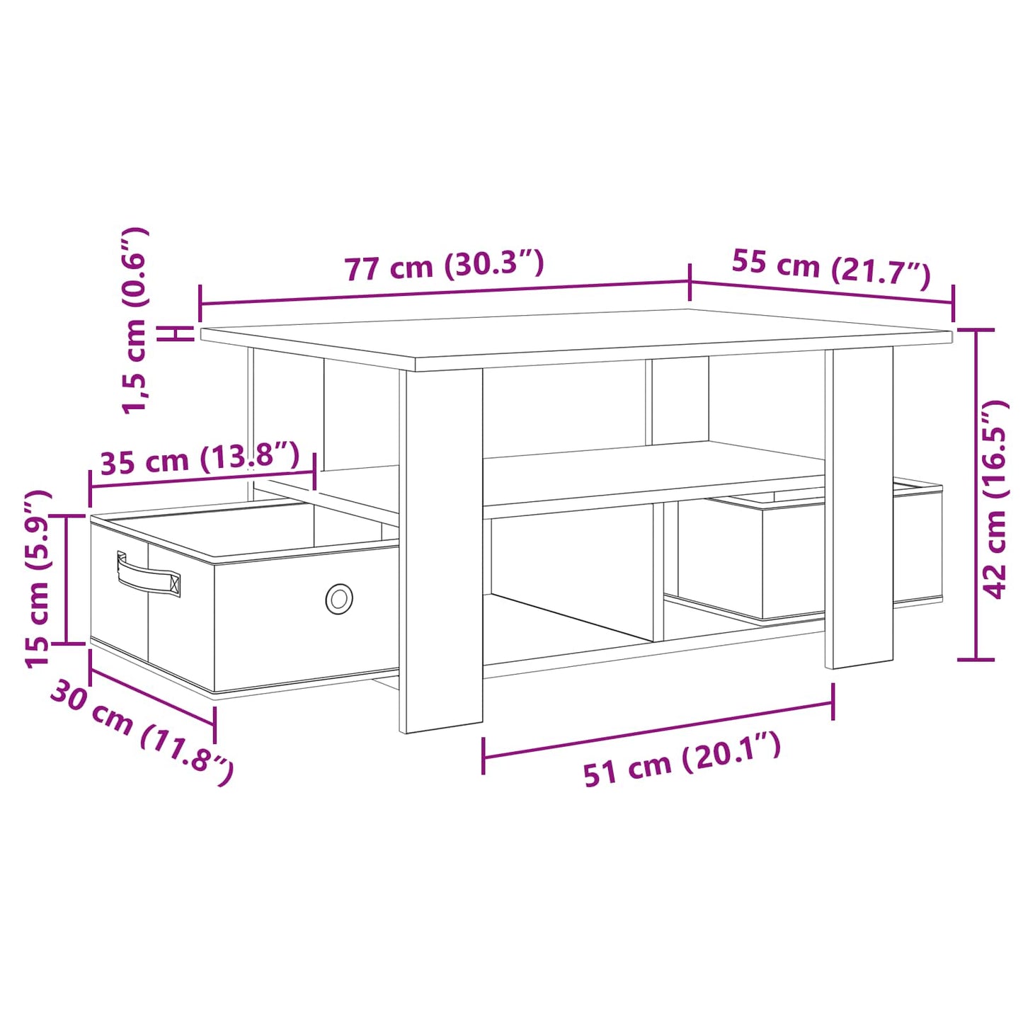 Sofabord med skuffe Sort eg 77 x 55 x 42 cm Konstrueret træ