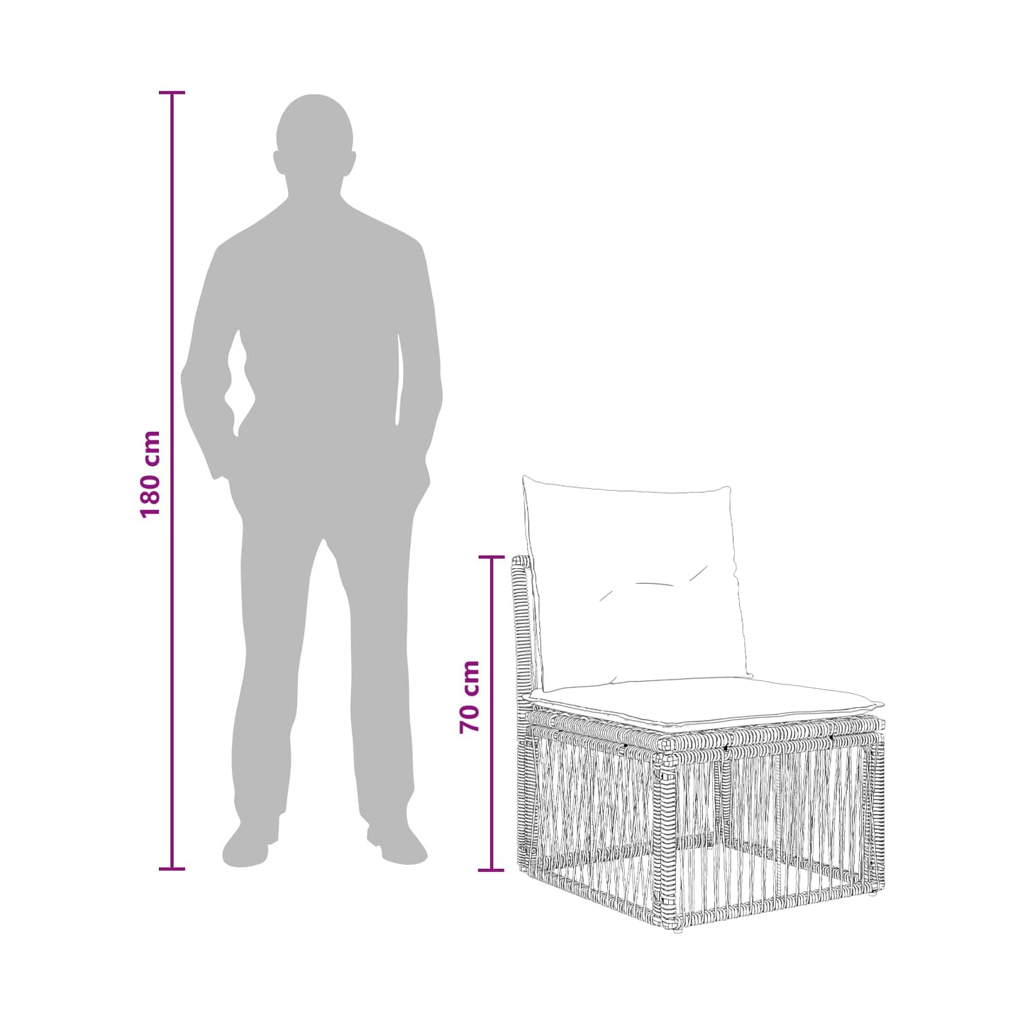Armløs sofa enhed Grå polyrattan