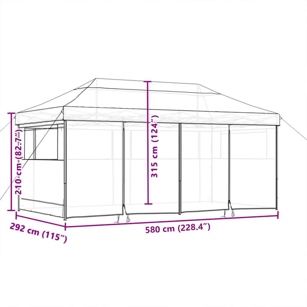 Festtelt Pop-Up 580 x 292 x 315 cm Gråbrun Oxford stof