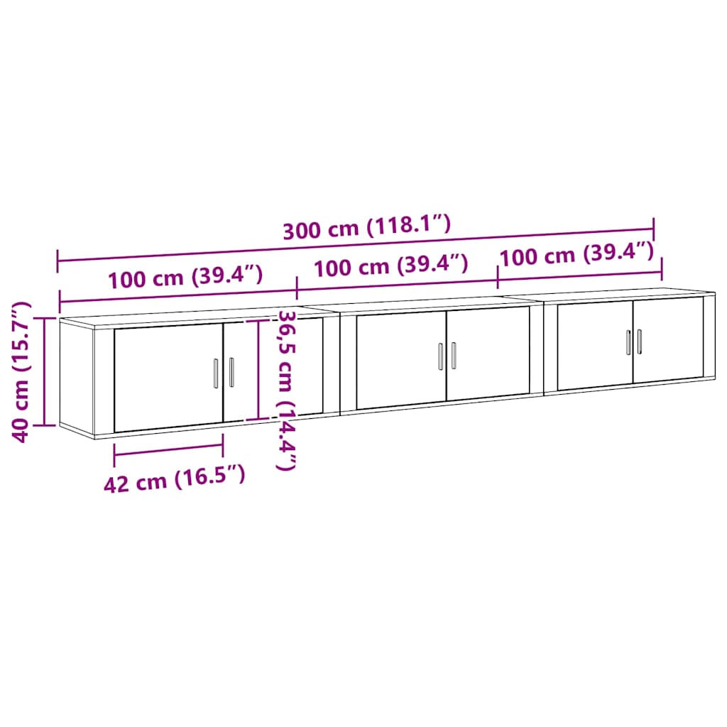 Væghængt TV-skab sæt 3 pcs Artisan Egetræ Konstrueret træ