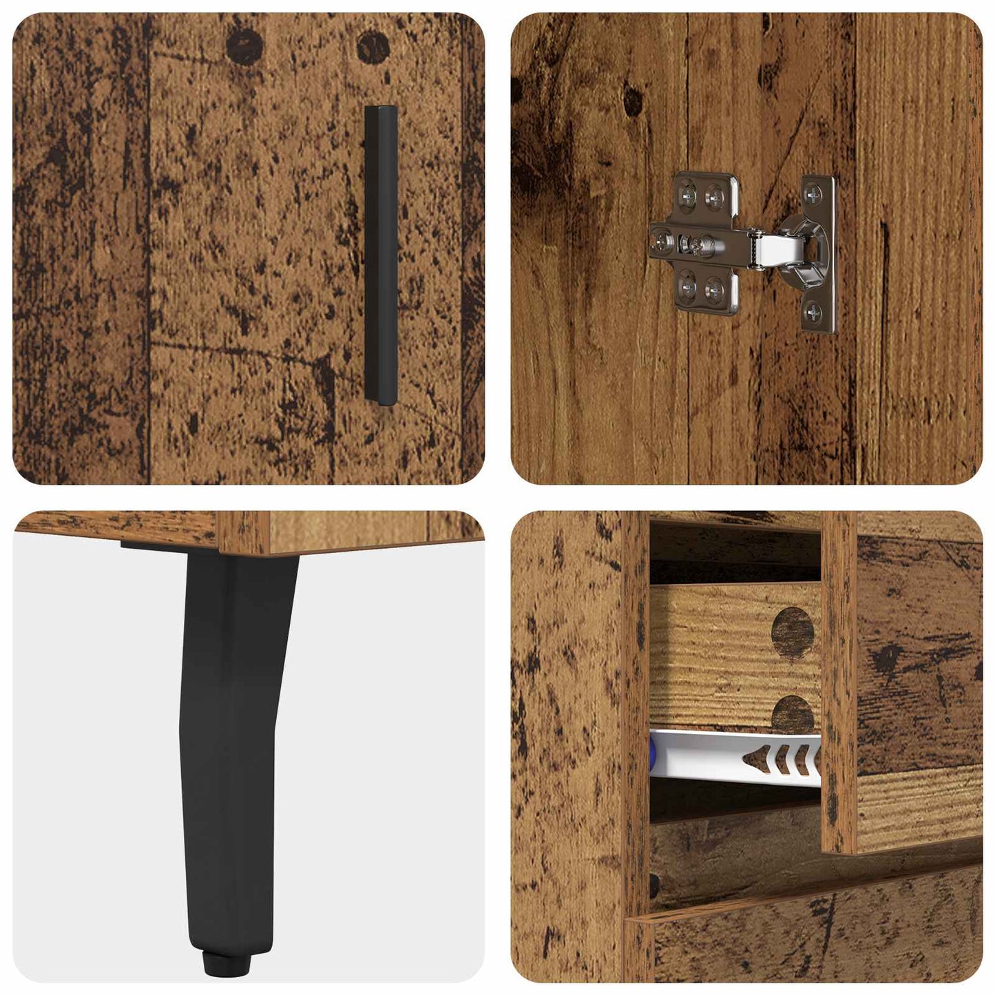 Highboard med skuffe 2 pcs Gammelt træ Ingeniørtræ og glas