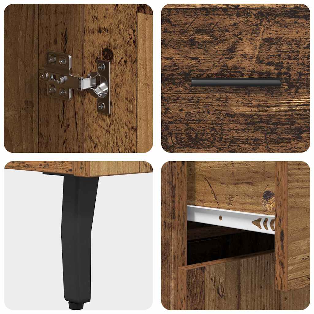 Highboard med skuffe 2 pcs Gammelt træ Ingeniørtræ og glas