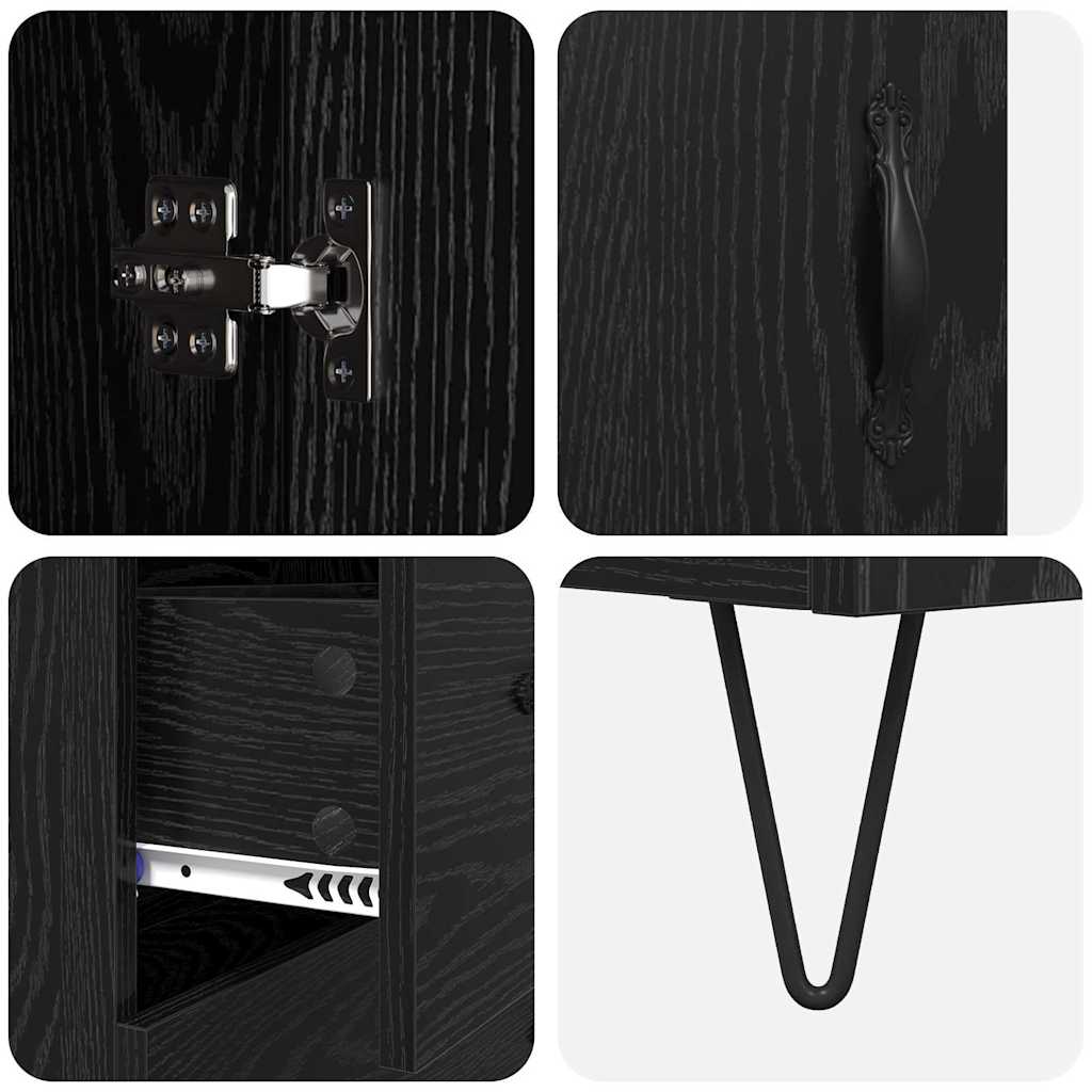 Highboard med skuffe Sort eg 69,5 x 34 x 180 cm Konstrueret træ