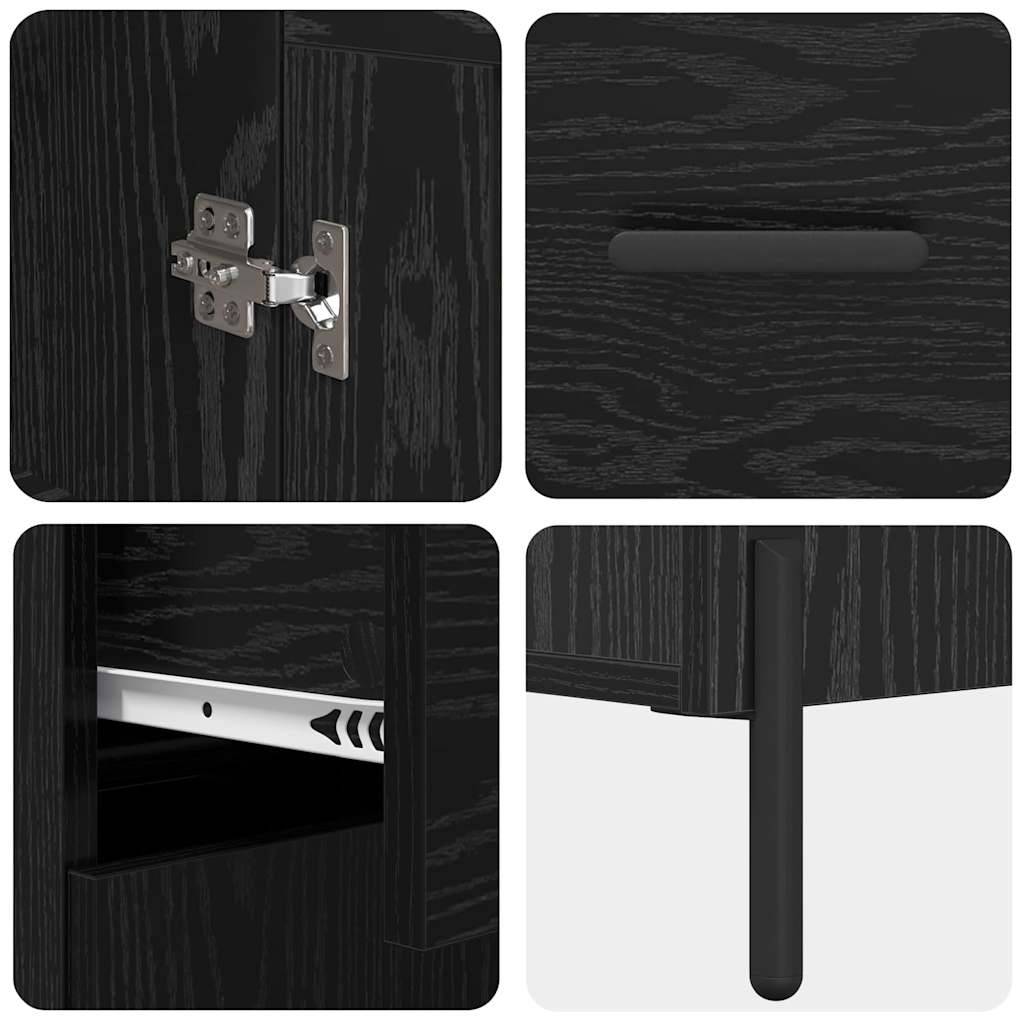 Highboard med skuffe Sort eg 69,5 x 34 x 180 cm Konstrueret træ